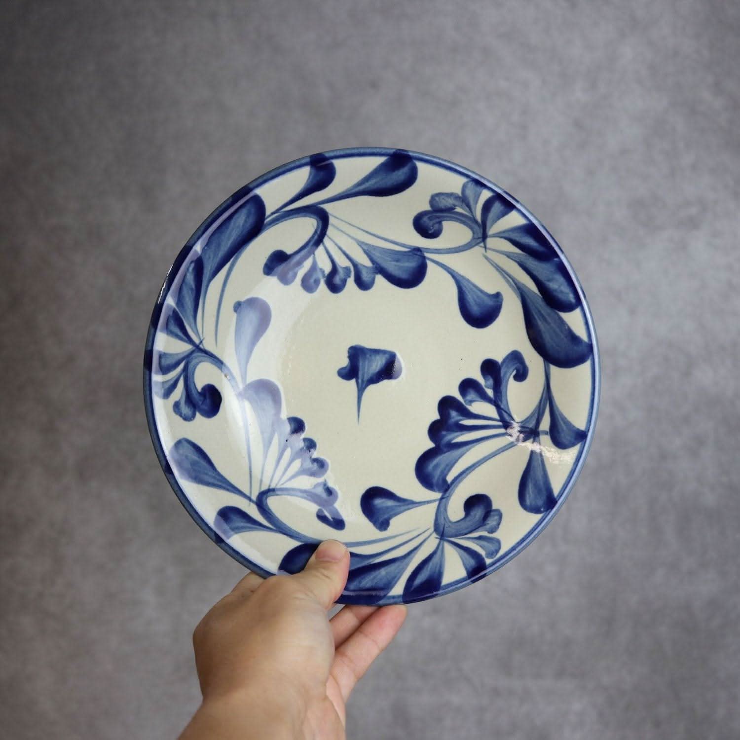 7寸皿 コバルト唐草 やちむん 陶器 陶眞窯 やちむん 陶器.