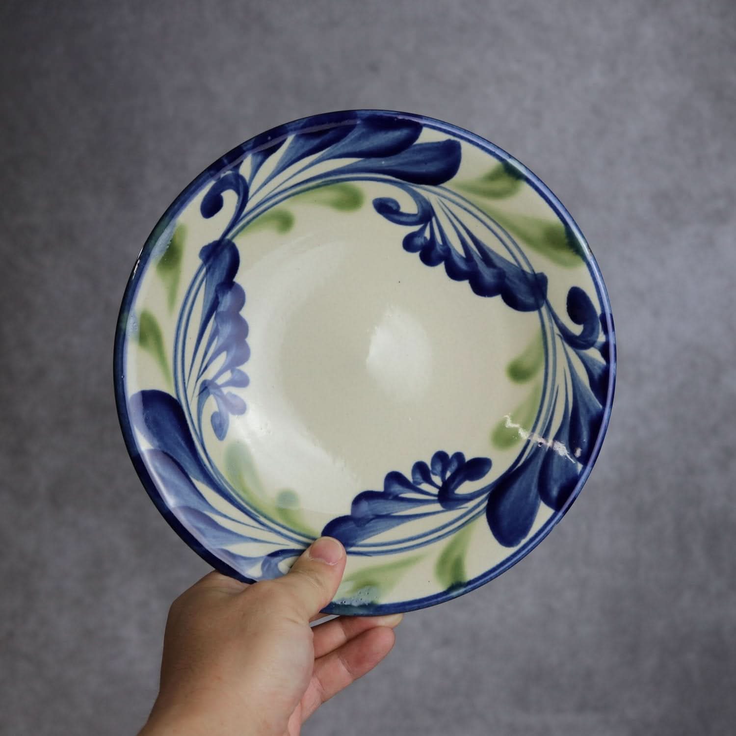 7寸皿 線引唐草 やちむん 陶器 陶眞窯 やちむん 陶器.