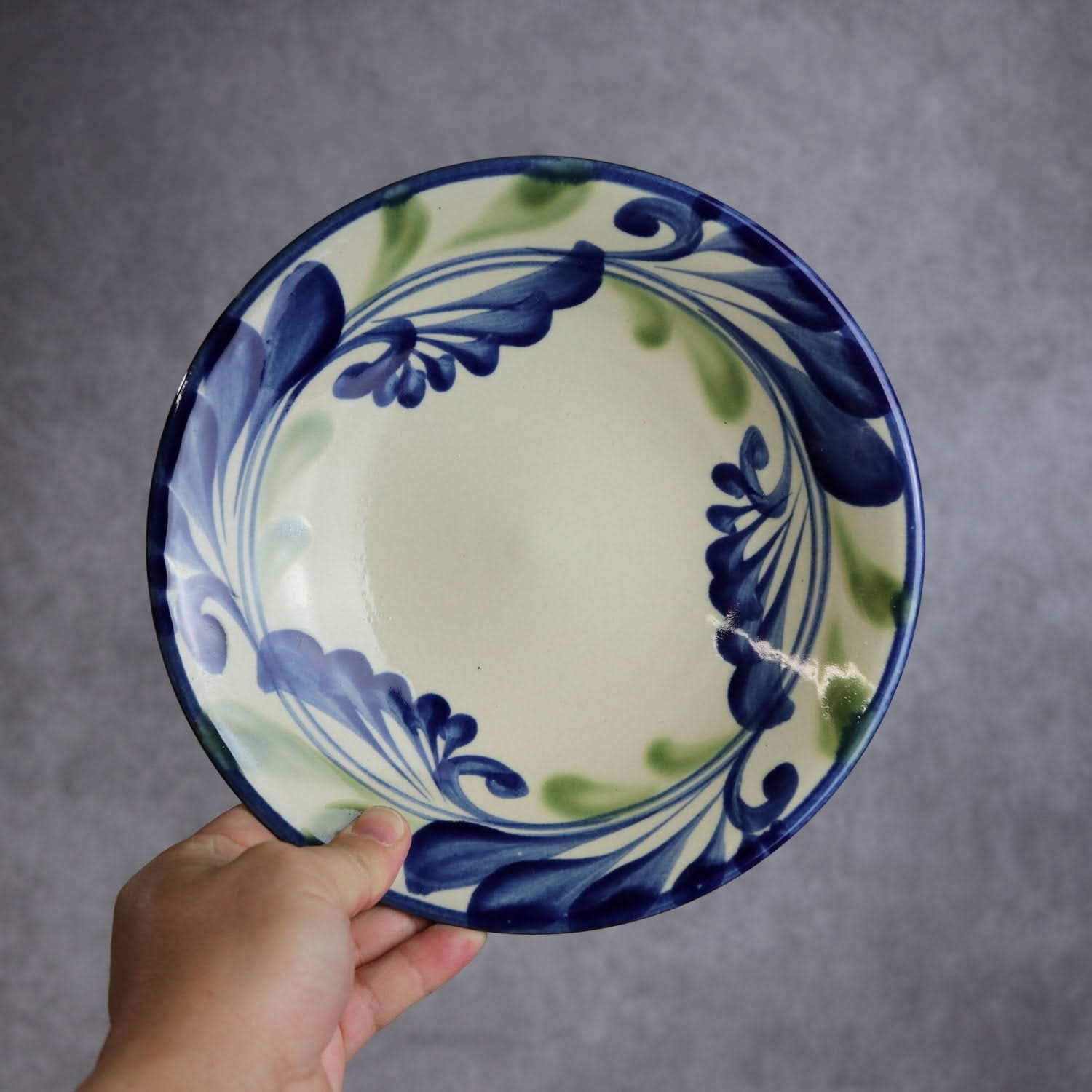 7寸皿 線引唐草 やちむん 陶器 陶眞窯 やちむん 陶器.