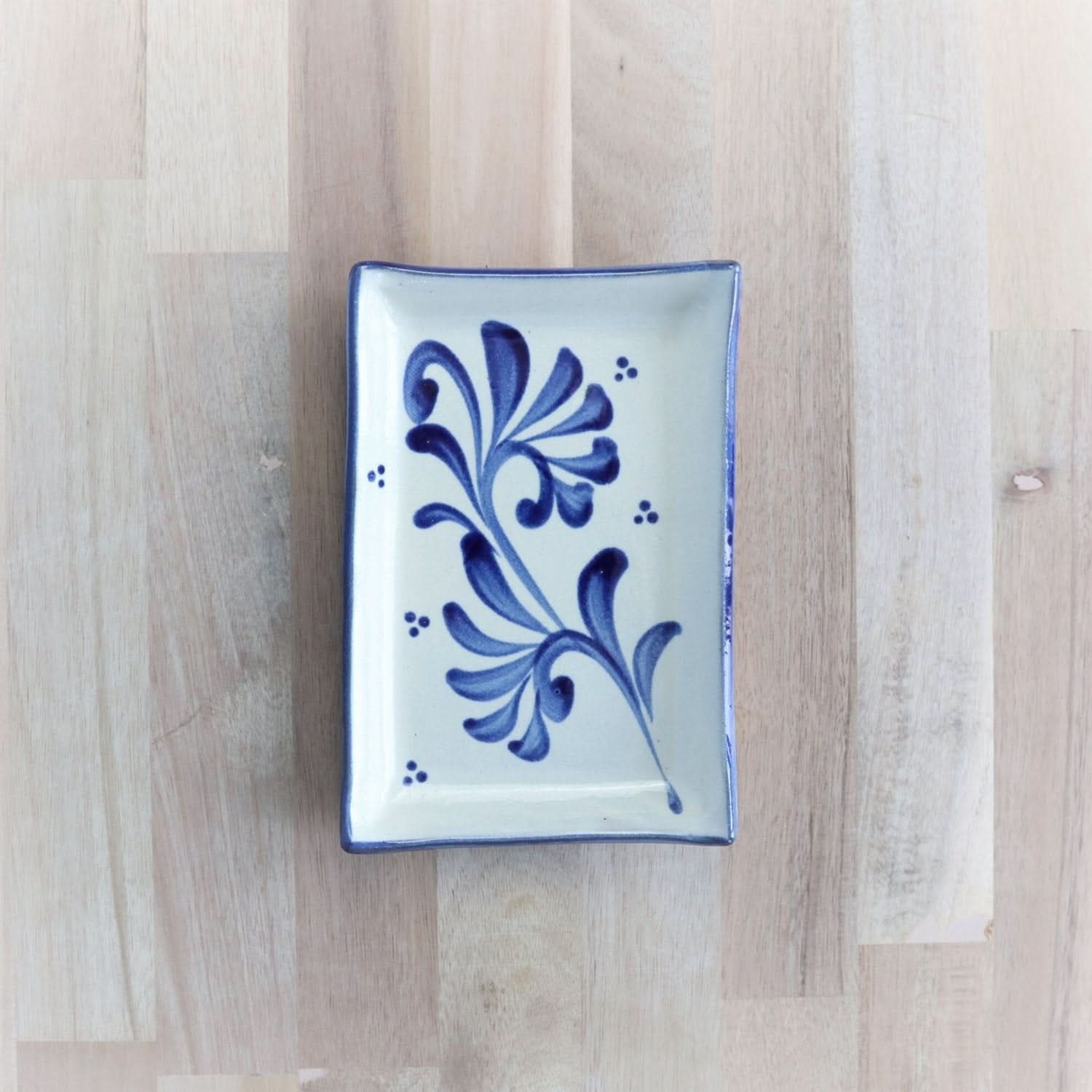 長角皿 13×20 コバルト唐草 やちむん 陶器 陶眞窯 やちむん 陶器.