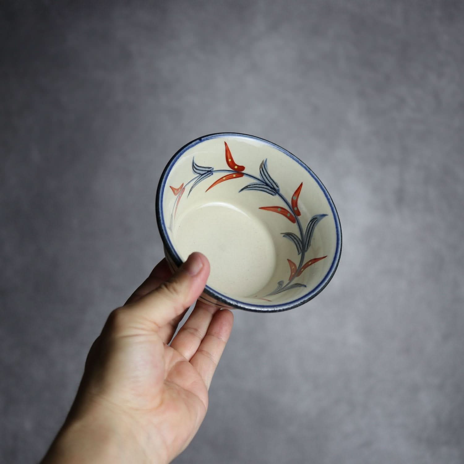 4寸鉢 赤絵ブーゲンビレア やちむん 陶器 陶眞窯 やちむん 陶器.