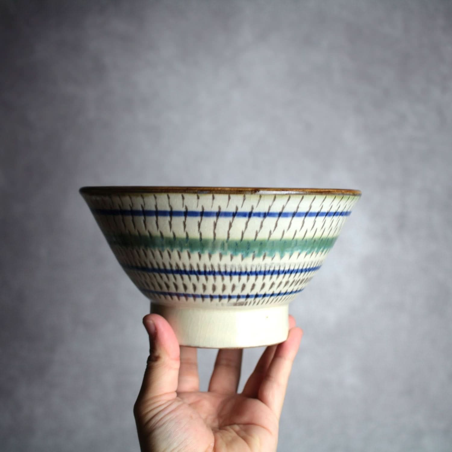 6寸マカイ 緑釉 飛鉋 輪紋 やちむん 陶器 幸陶器 やちむん 陶器.