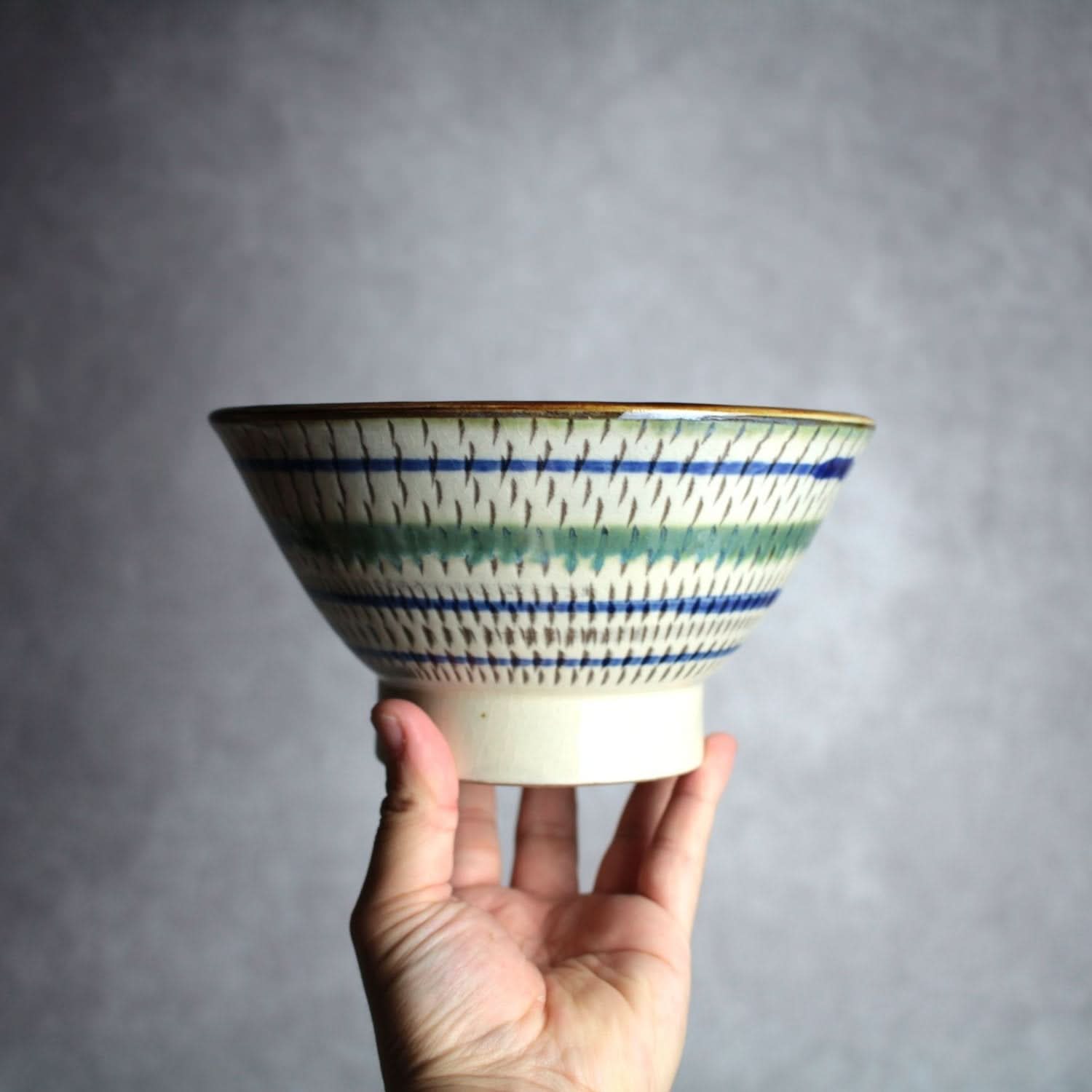 6寸マカイ 緑釉 飛鉋 輪紋 やちむん 陶器 幸陶器 やちむん 陶器.