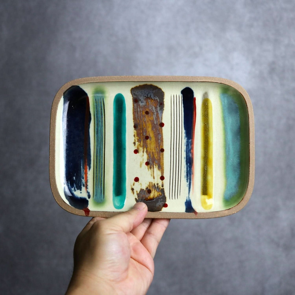 ストライプ 長角皿(中) やちむん 陶器.