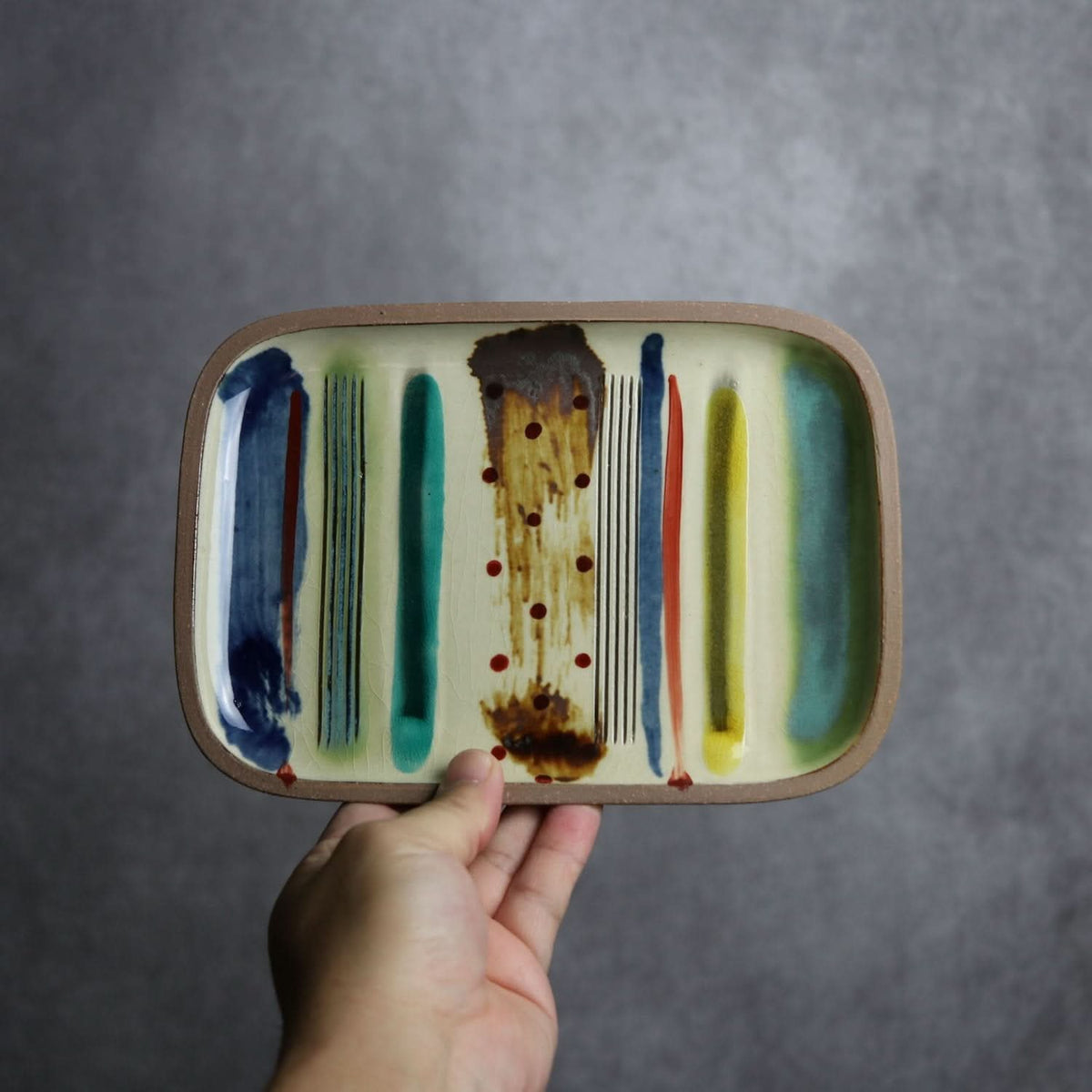 ストライプ 長角皿(中) やちむん 陶器.