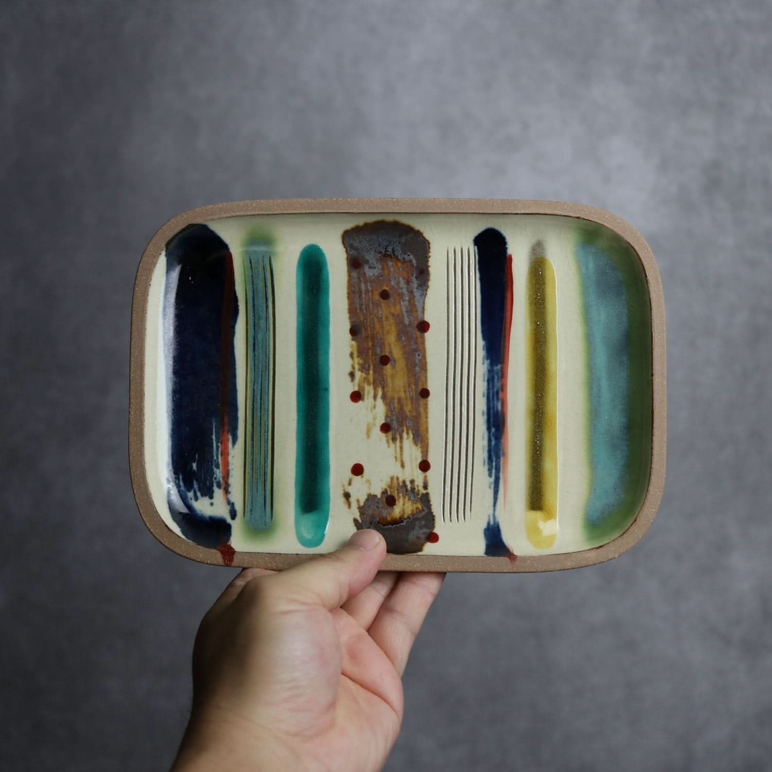 ストライプ 長角皿(中) やちむん 陶器.