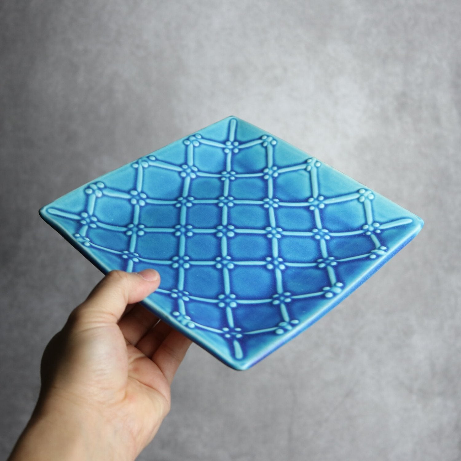 いっちん格子(青) 正方皿(大)