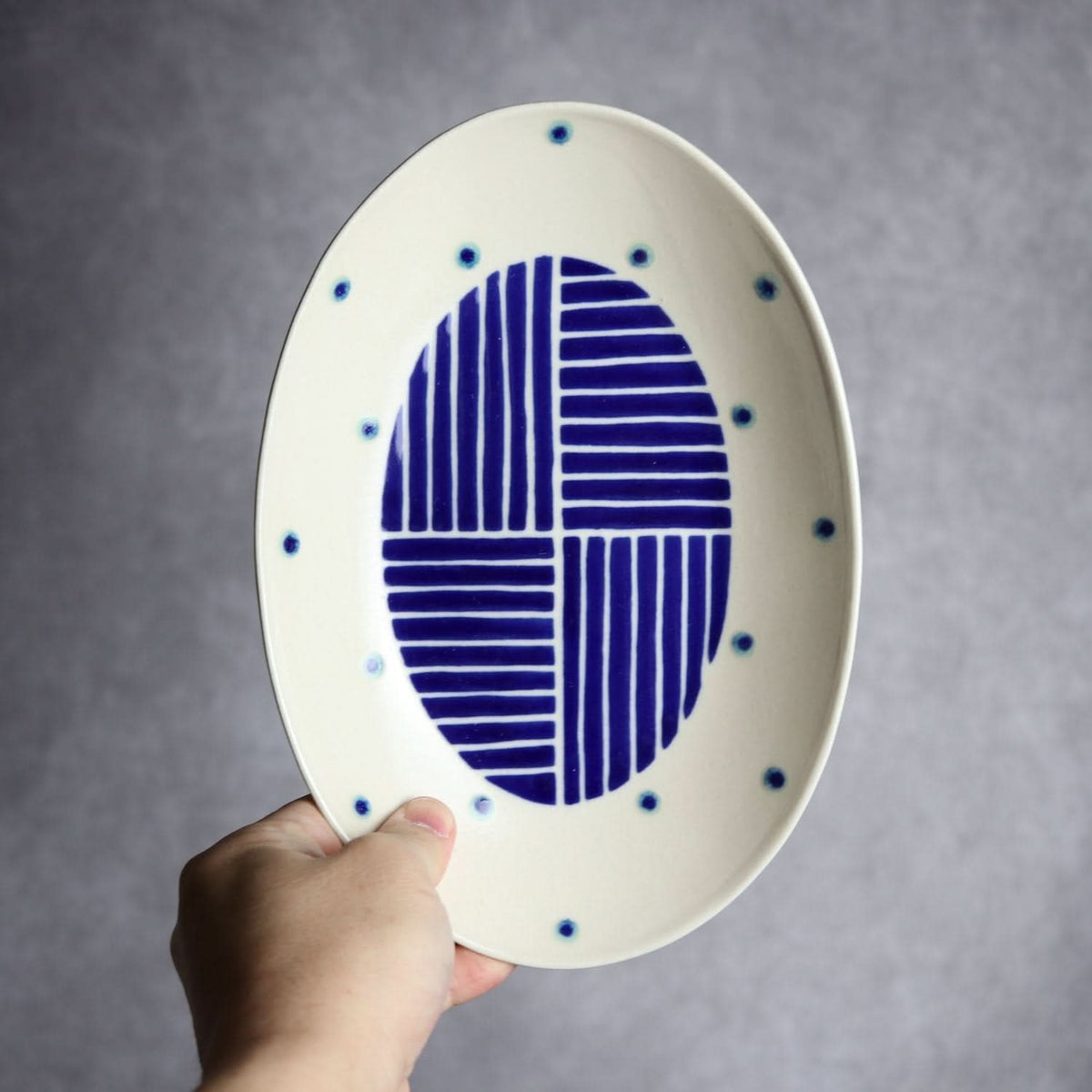 楕円皿 小 呉須釉 ストライプ やちむん 陶器 高江洲陶磁器 やちむん 陶器.