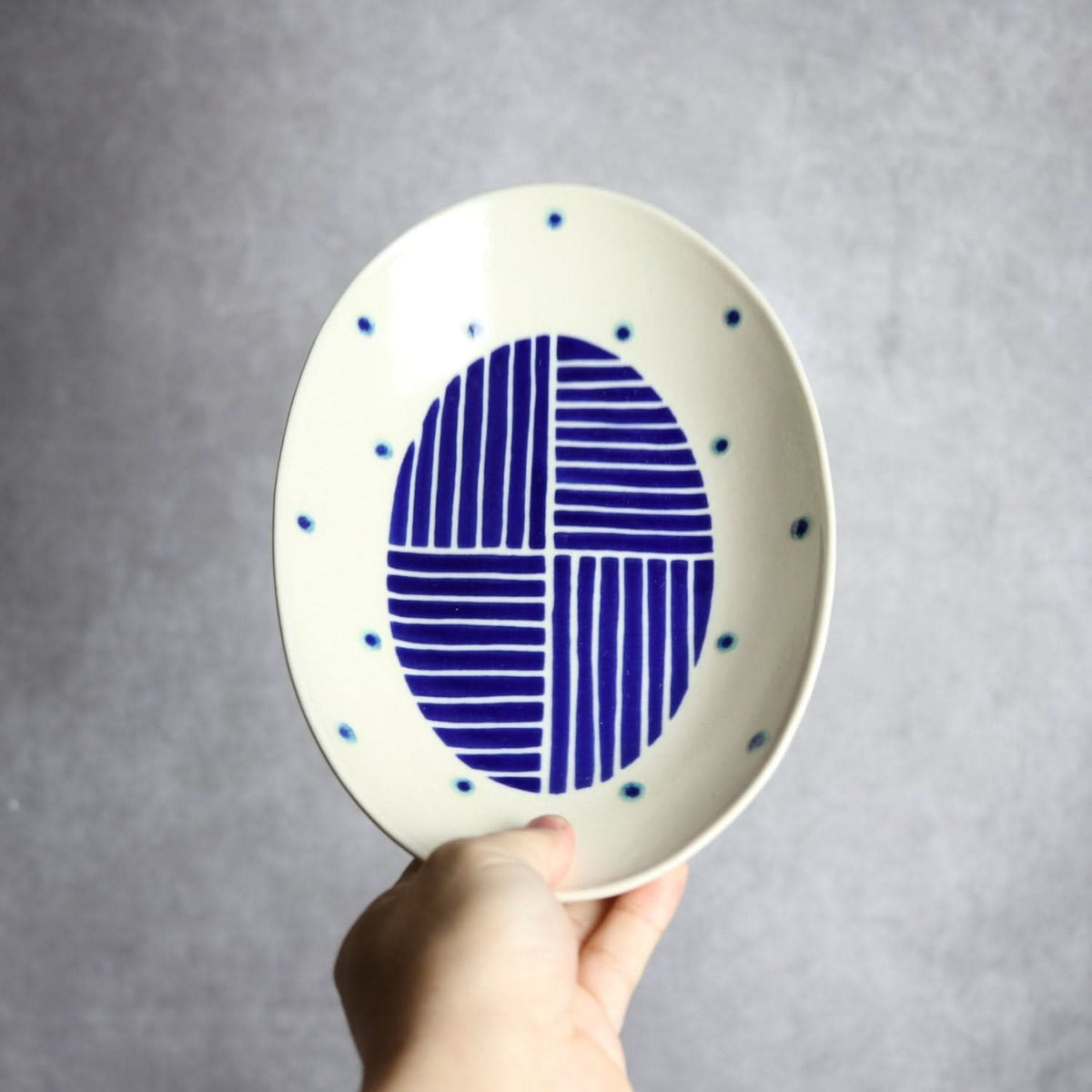 楕円皿 小 呉須釉 ストライプ やちむん 陶器 高江洲陶磁器 やちむん 陶器.