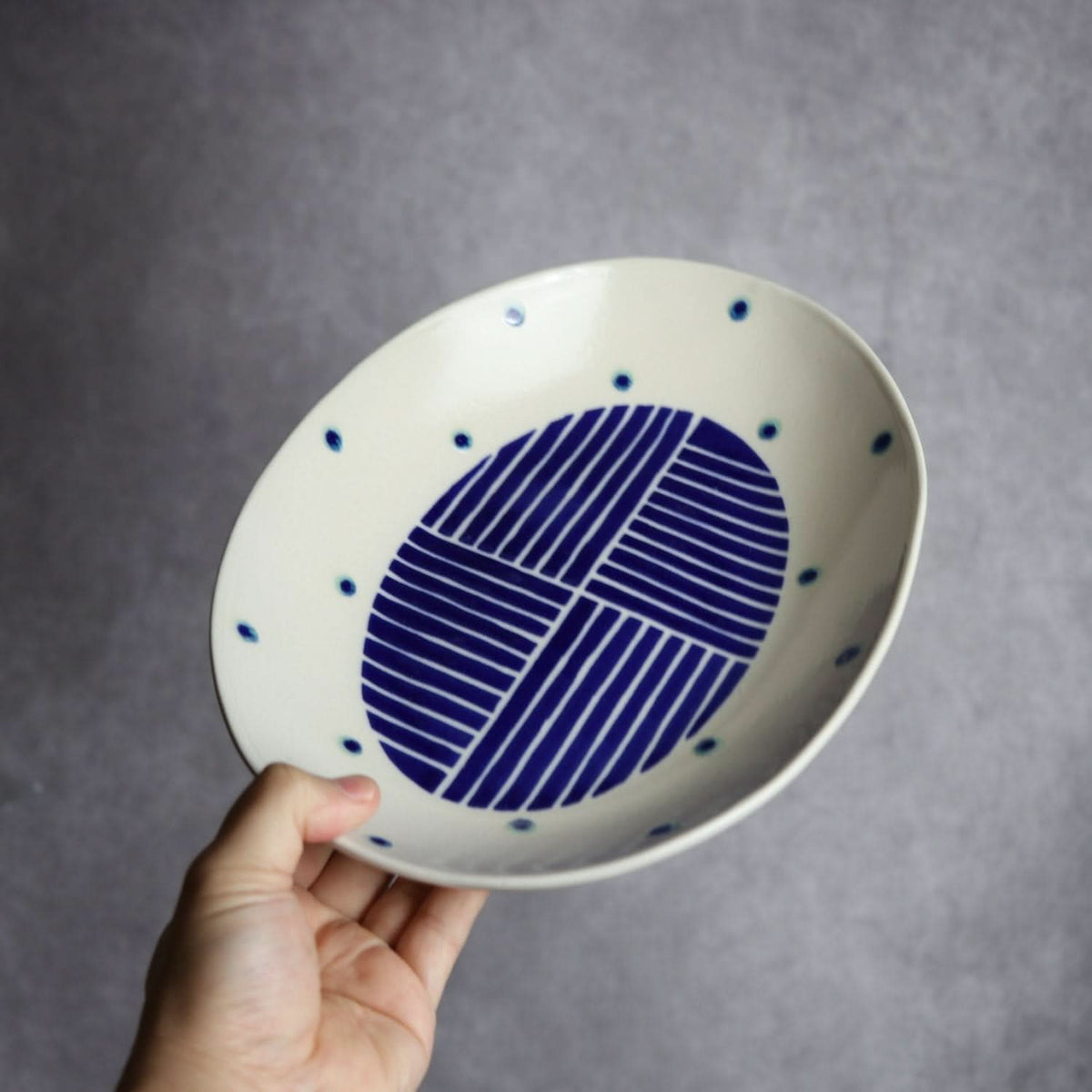 楕円皿 大 呉須釉 ストライプ やちむん 陶器 高江洲陶磁器 やちむん 陶器.