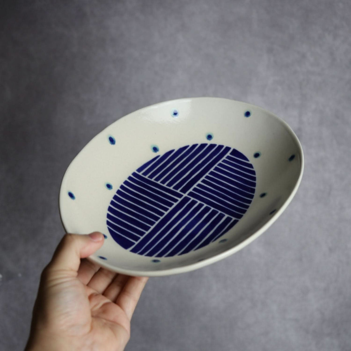 楕円皿 大 呉須釉 ストライプ やちむん 陶器 高江洲陶磁器 やちむん 陶器.