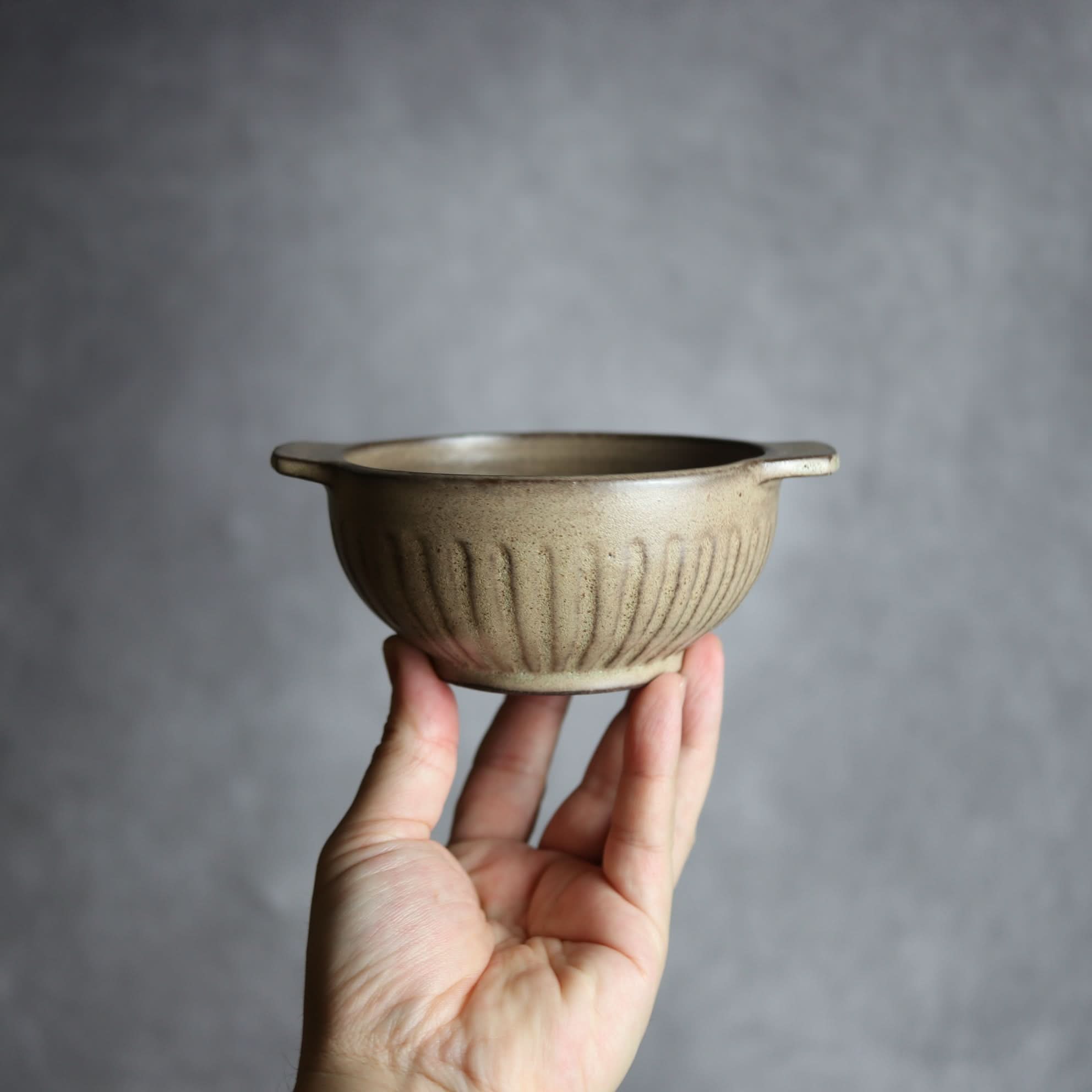 スープボウル1 サンドベージュ 縞 小 やちむん 陶器 cerca やちむん 陶器.