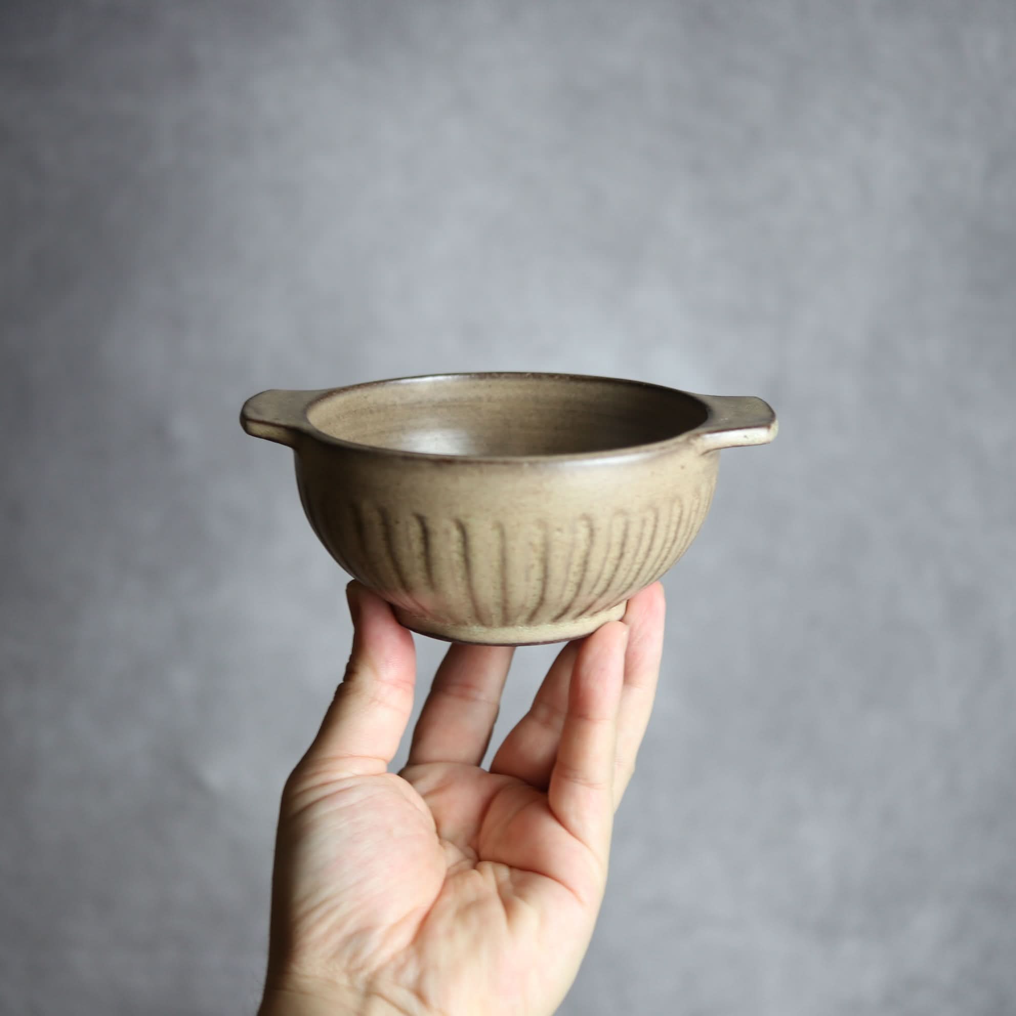 スープボウル1 サンドベージュ 縞 小 やちむん 陶器 cerca やちむん 陶器.