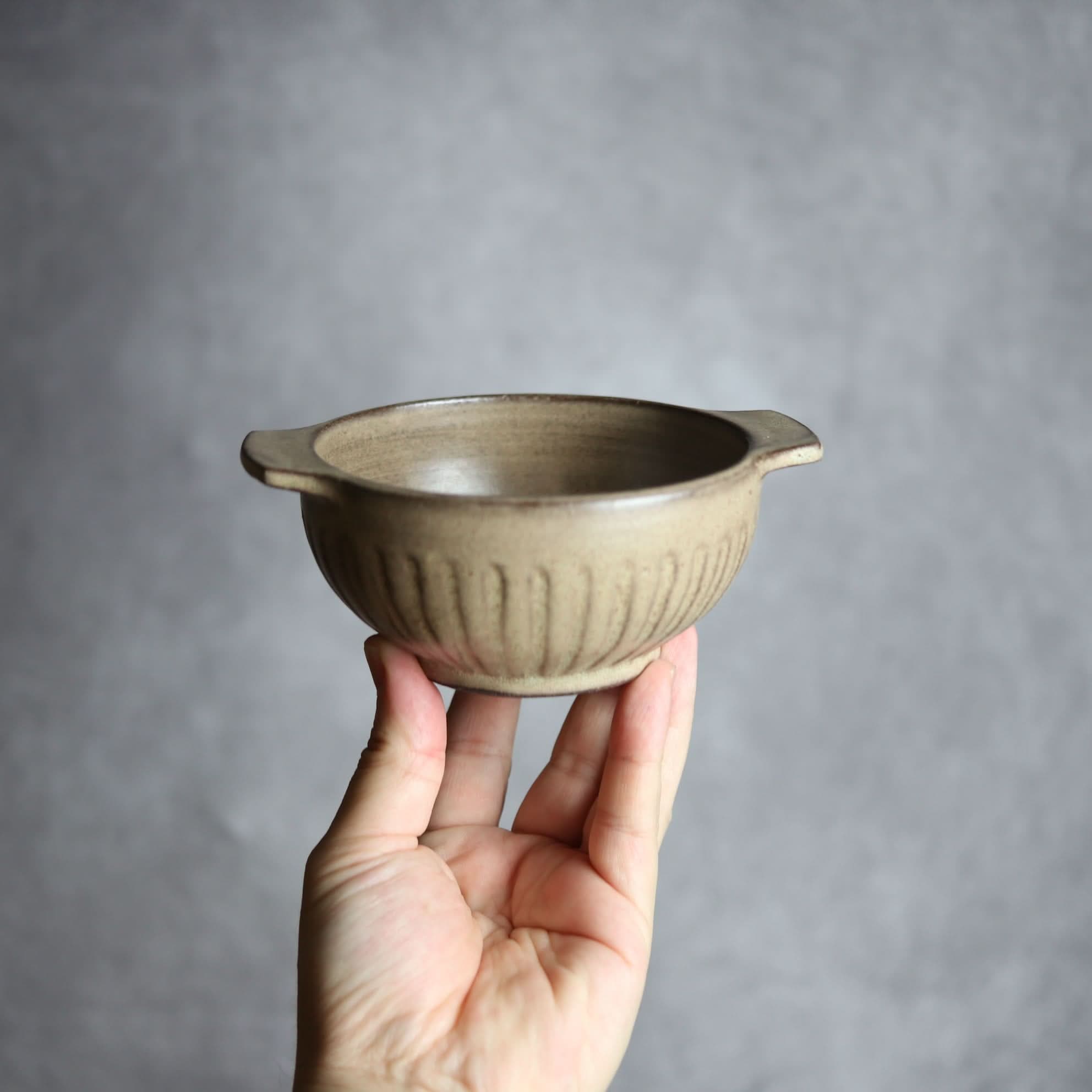 スープボウル1 サンドベージュ 縞 小 やちむん 陶器 cerca やちむん 陶器.