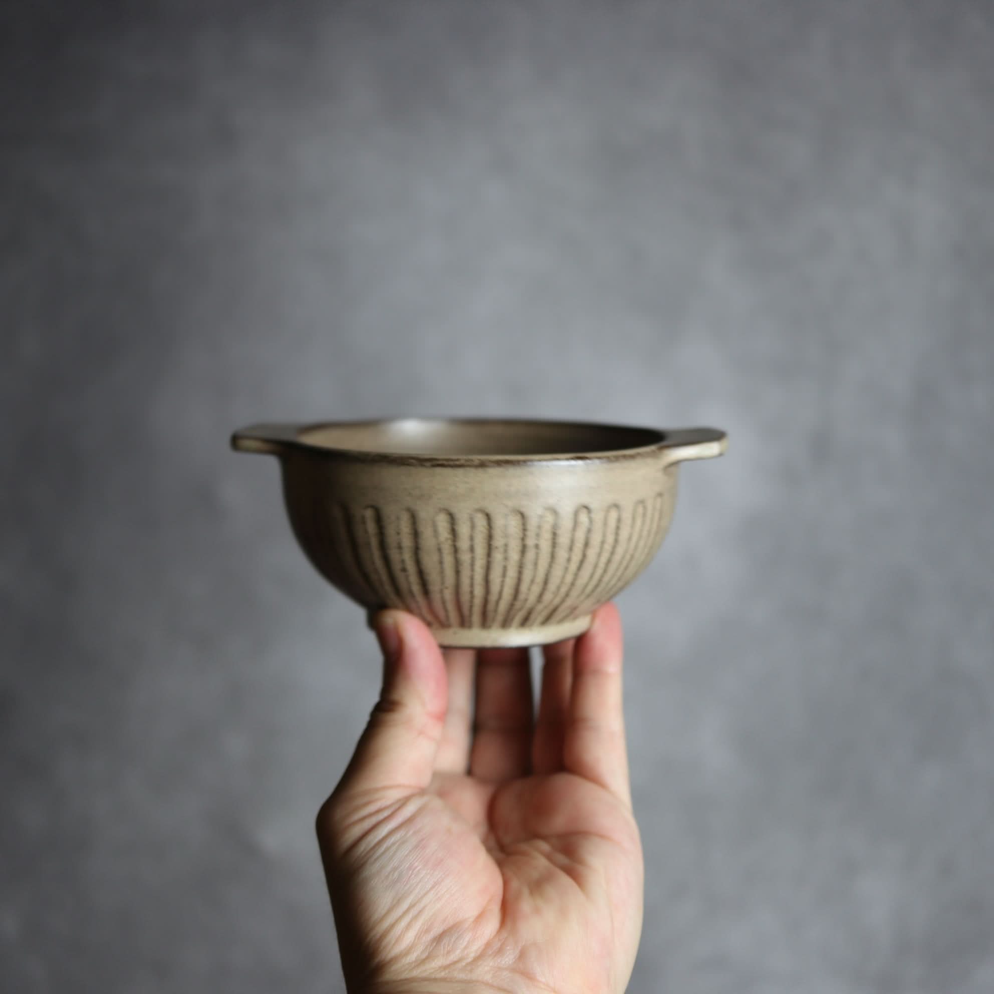 スープボウル1 サンドベージュ 縞 小 やちむん 陶器 cerca やちむん 陶器.