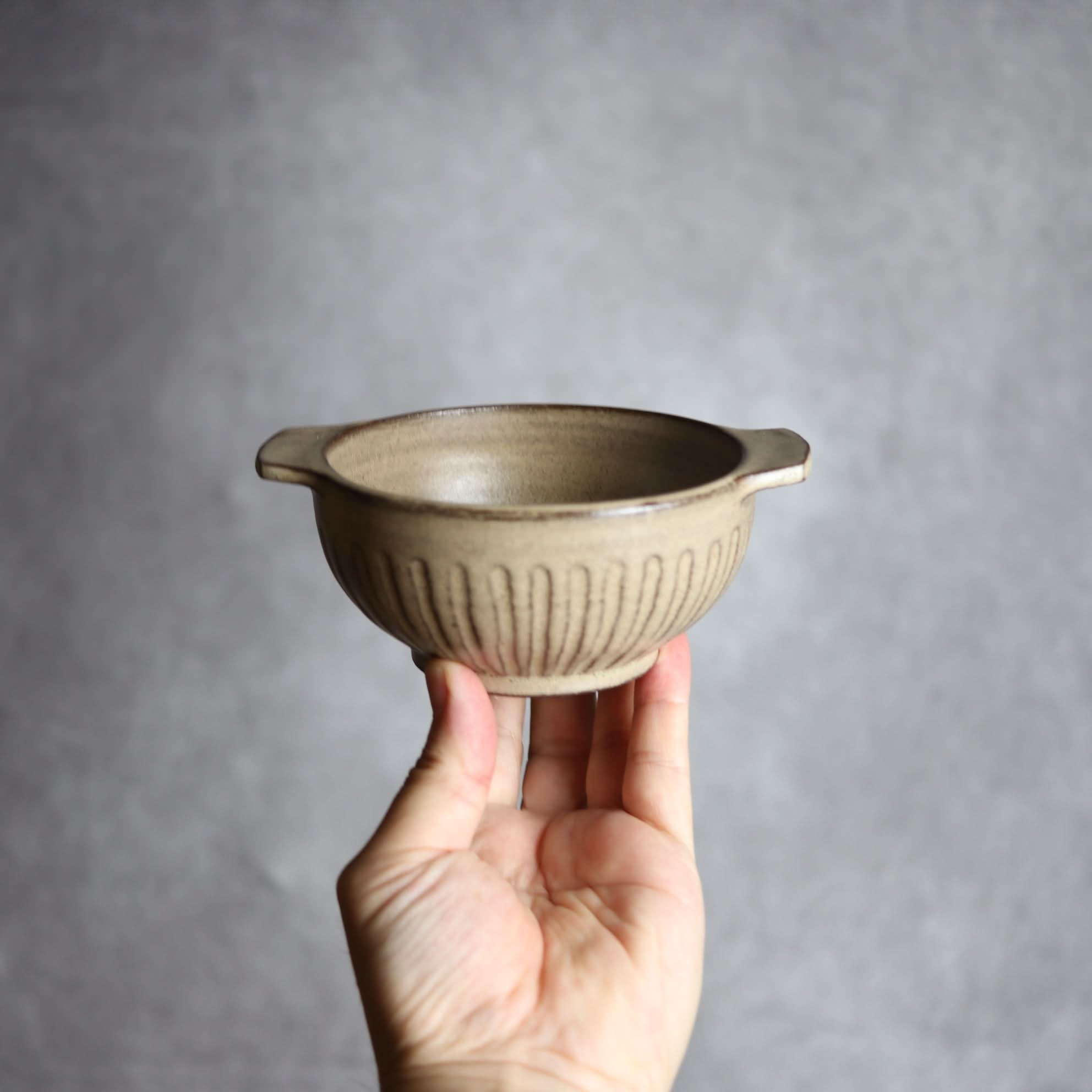 スープボウル1 サンドベージュ 縞 小 やちむん 陶器 cerca やちむん 陶器.