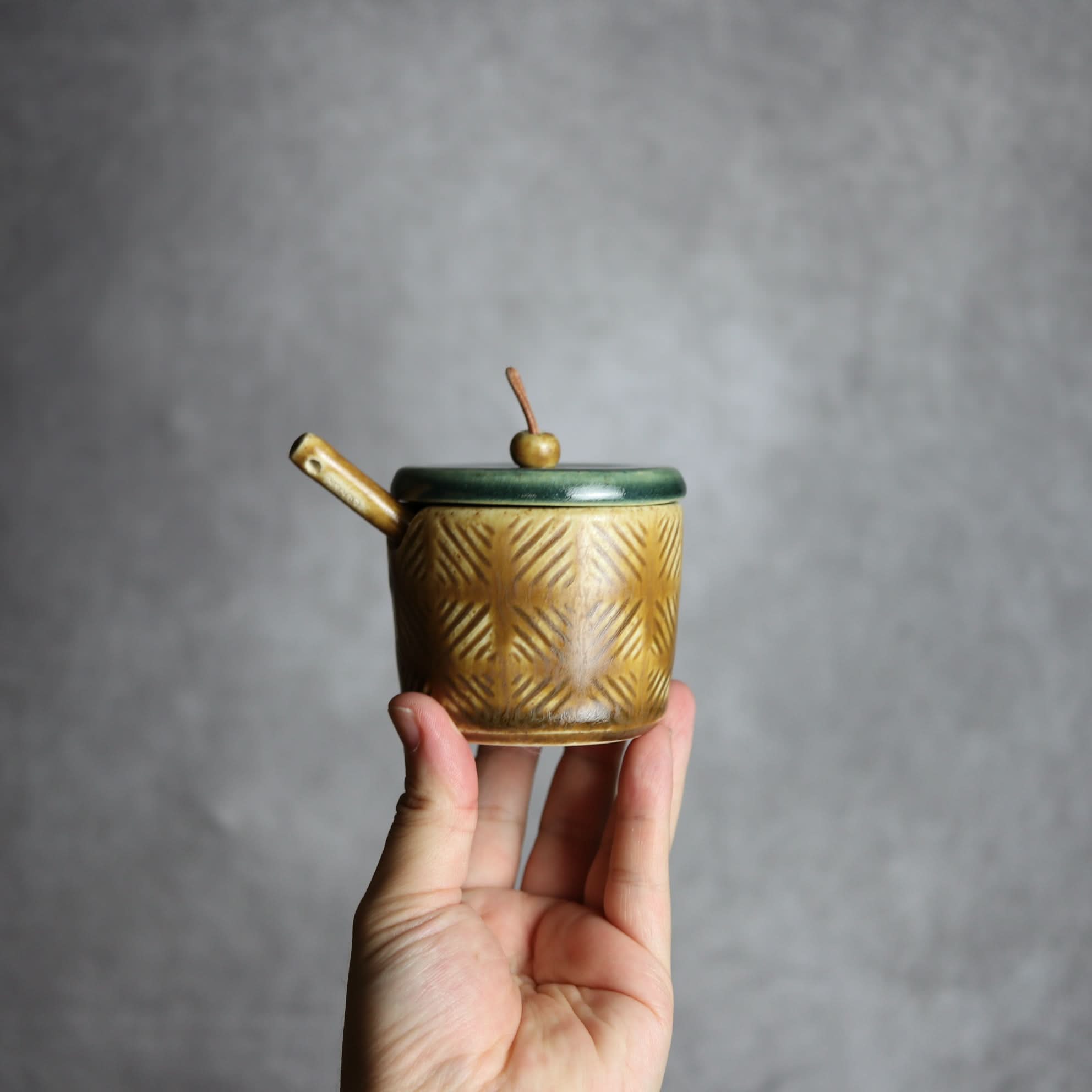 シュガーポット1 ツートン ダークグリーン ブラウン やちむん 陶器 cerca やちむん 陶器.