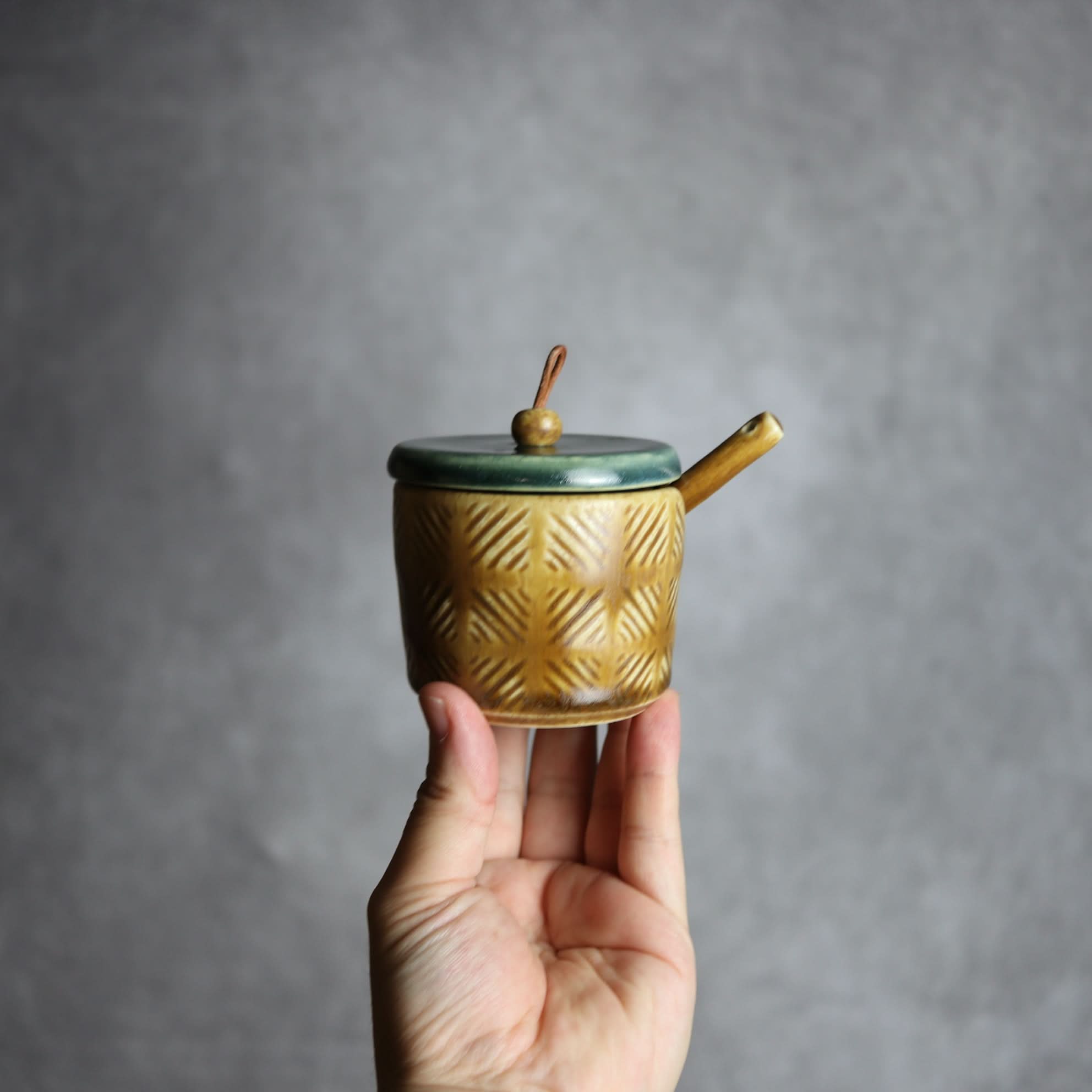 シュガーポット1 ツートン ダークグリーン ブラウン やちむん 陶器 cerca やちむん 陶器.