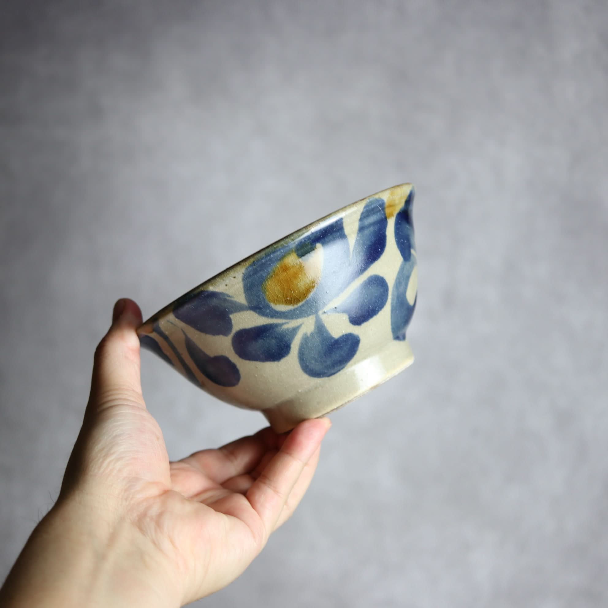 5寸マカイ1 飴 呉須釉 菊唐草 やちむん 陶器 北窯 松田米司工房 やちむん 陶器.