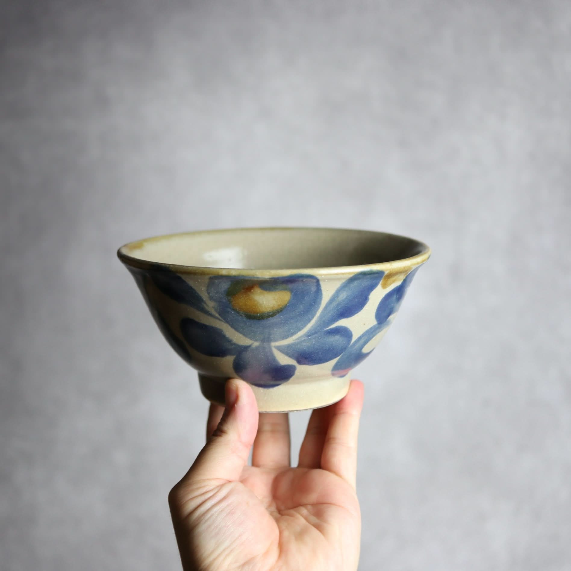 5寸マカイ1 飴 呉須釉 菊唐草 やちむん 陶器 北窯 松田米司工房 やちむん 陶器.