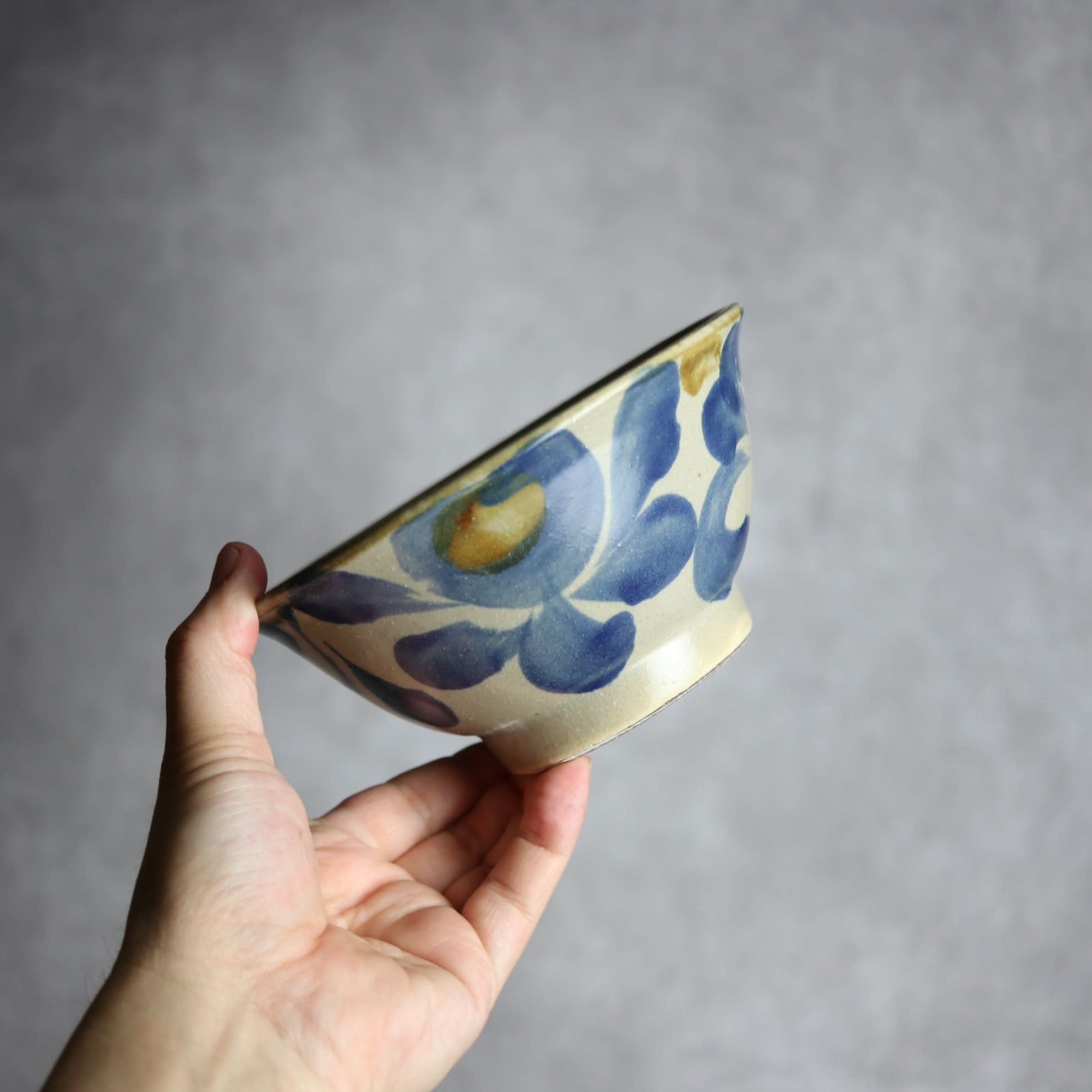 5寸マカイ1 飴 呉須釉 菊唐草 やちむん 陶器 北窯 松田米司工房 やちむん 陶器.