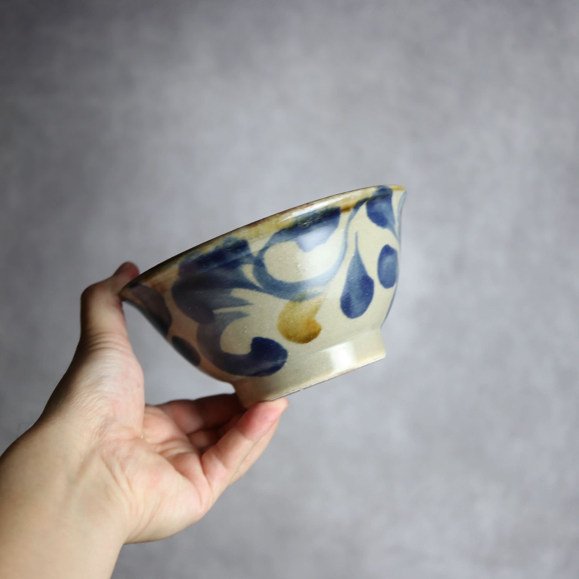 5寸マカイ1 飴 呉須釉 菊唐草 やちむん 陶器 北窯 松田米司工房 やちむん 陶器.