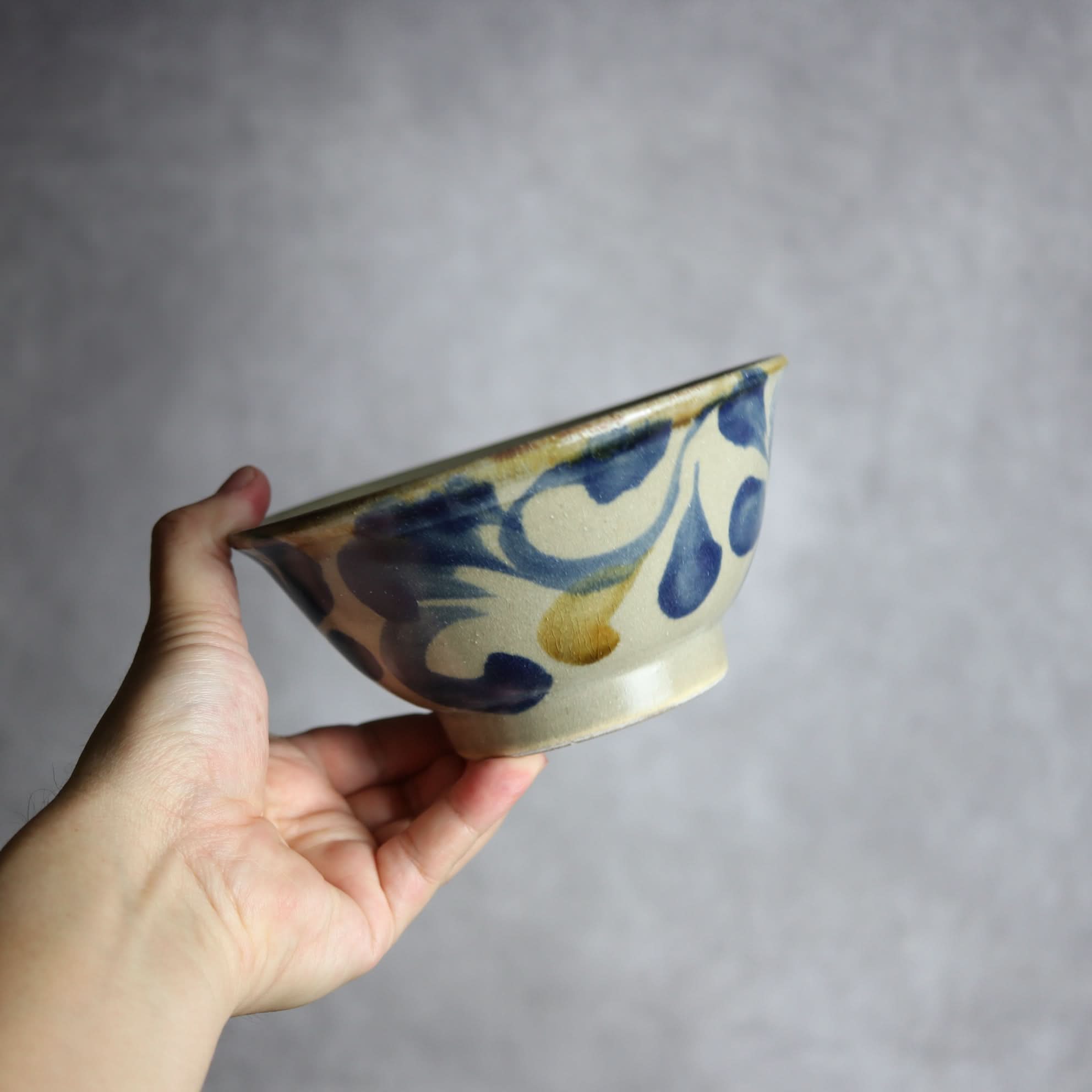 5寸マカイ1 飴 呉須釉 菊唐草 やちむん 陶器 北窯 松田米司工房 やちむん 陶器.
