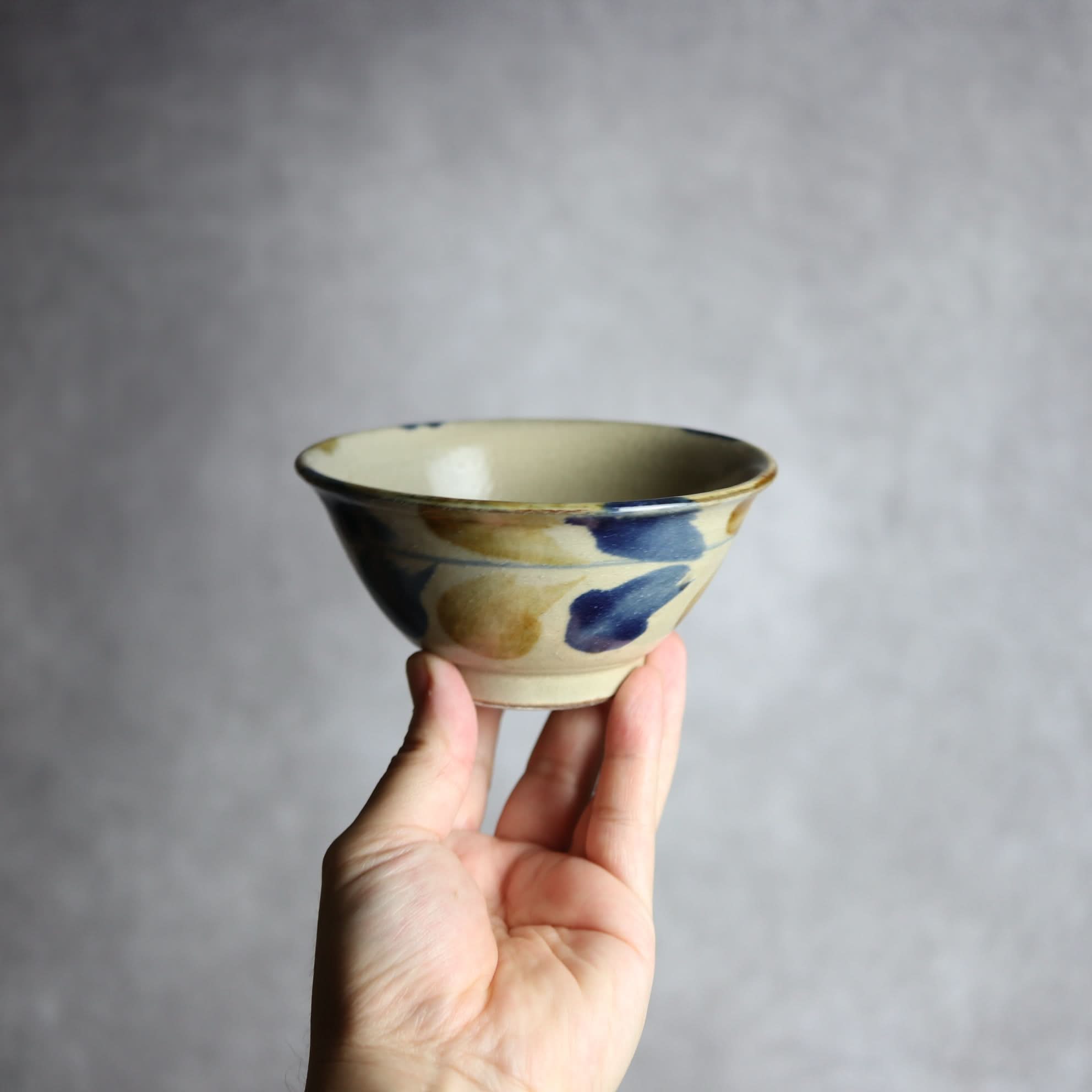 4寸マカイ1 飴 呉須釉 双葉紋 やちむん 陶器 北窯 松田米司工房 やちむん 陶器.