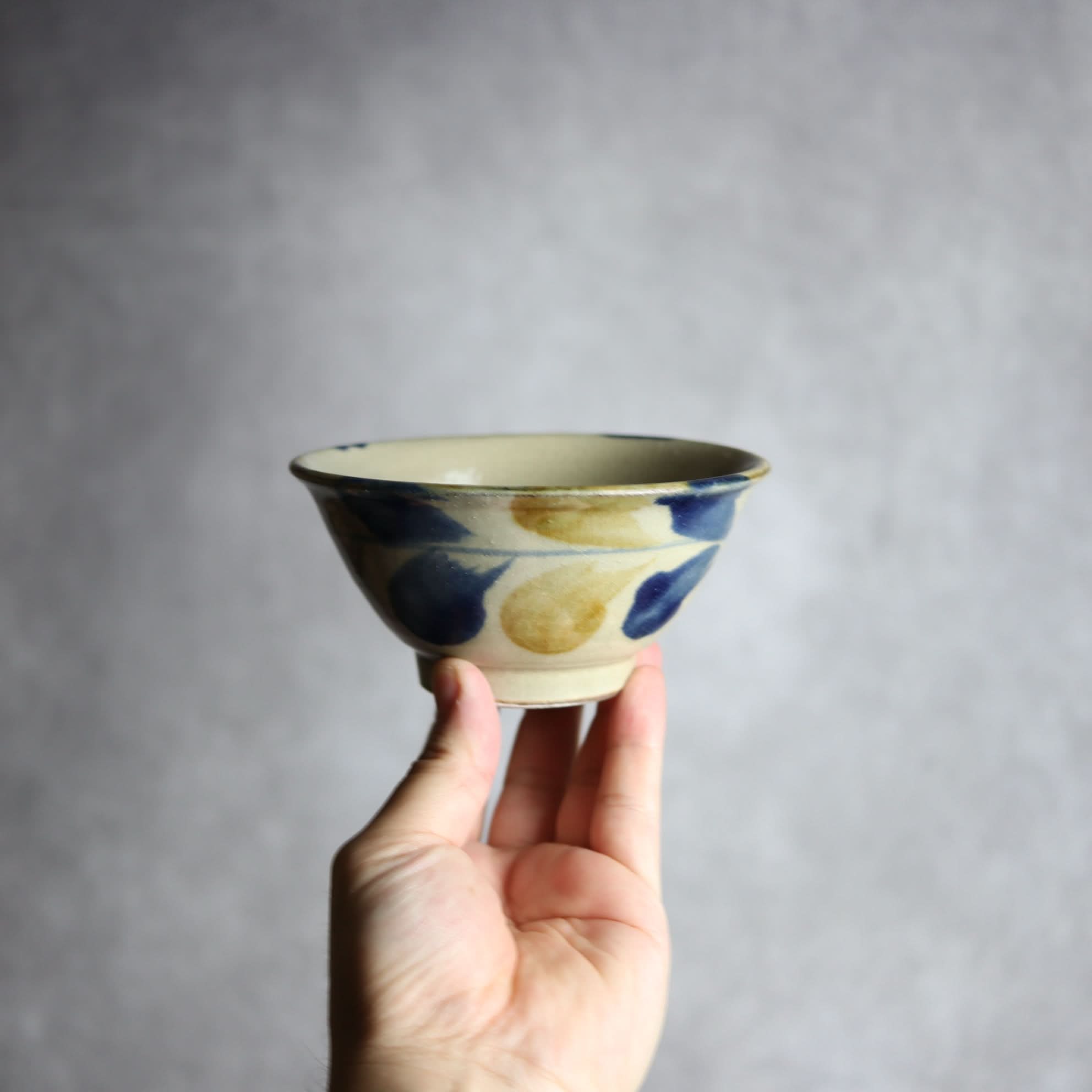 4寸マカイ1 飴 呉須釉 双葉紋 やちむん 陶器 北窯 松田米司工房 やちむん 陶器.