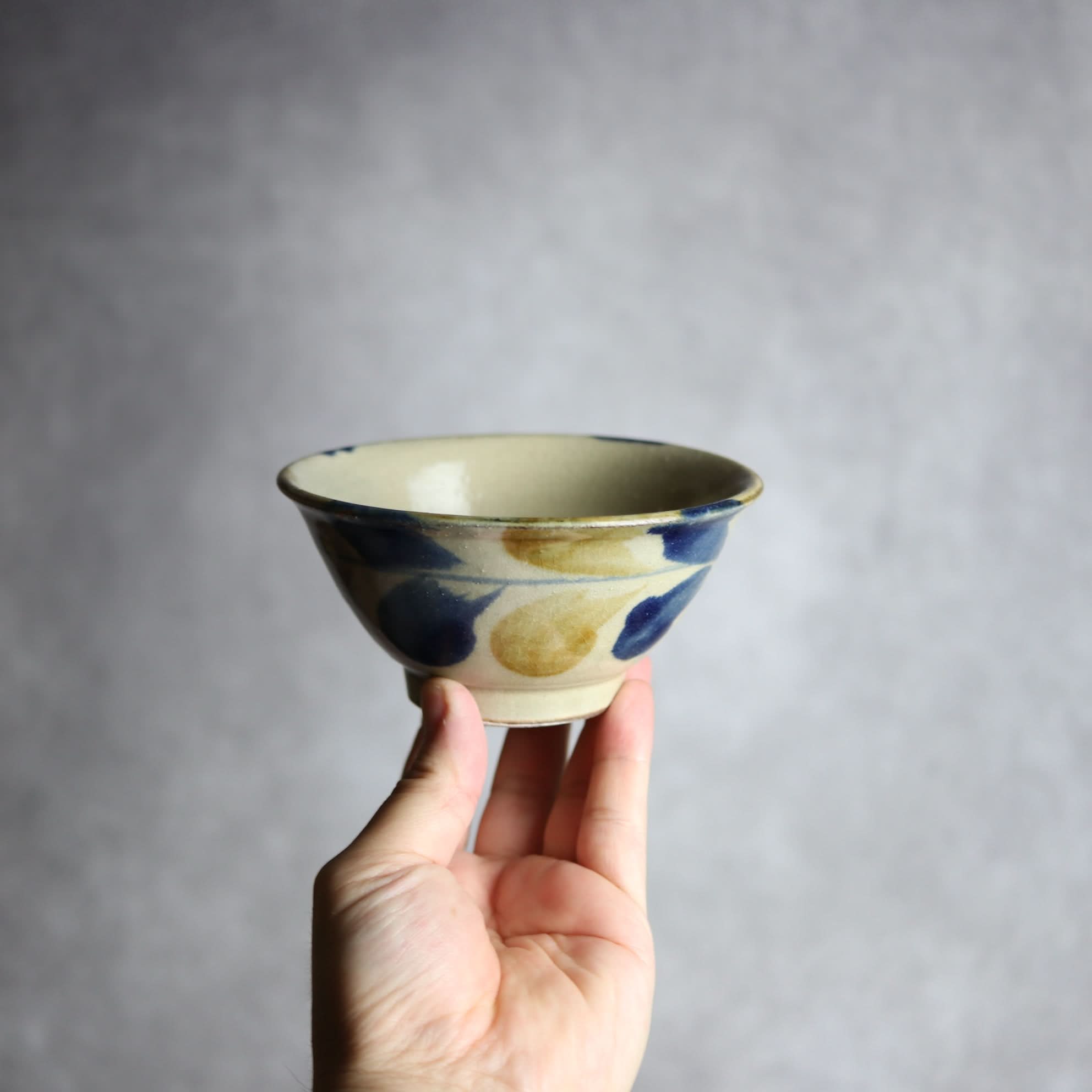 4寸マカイ1 飴 呉須釉 双葉紋 やちむん 陶器 北窯 松田米司工房 やちむん 陶器.