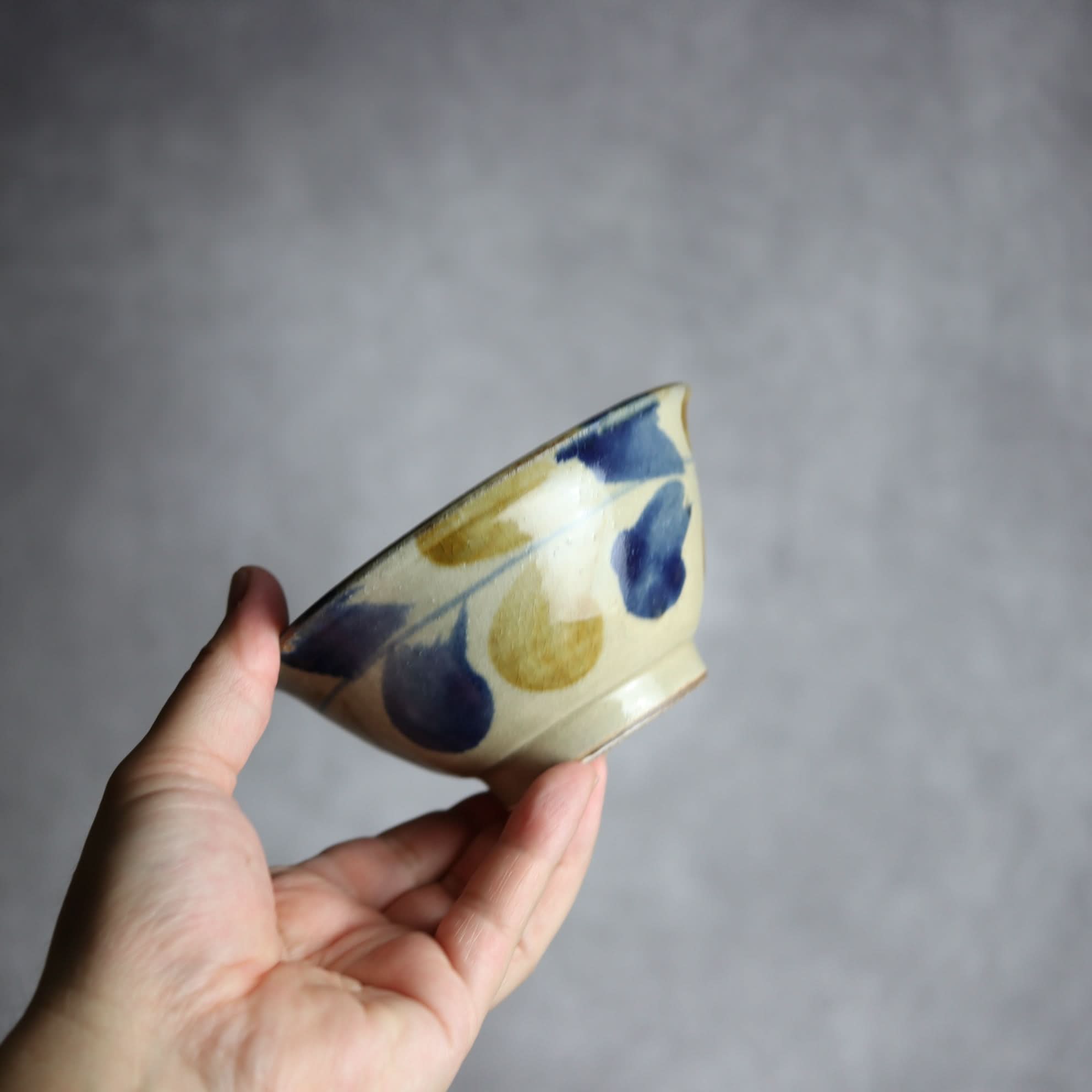 4寸マカイ1 飴 呉須釉 双葉紋 やちむん 陶器 北窯 松田米司工房 やちむん 陶器.