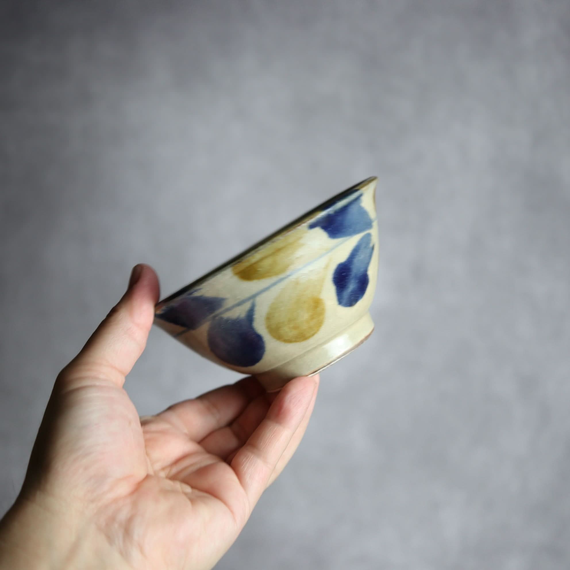 4寸マカイ1 飴 呉須釉 双葉紋 やちむん 陶器 北窯 松田米司工房 やちむん 陶器.
