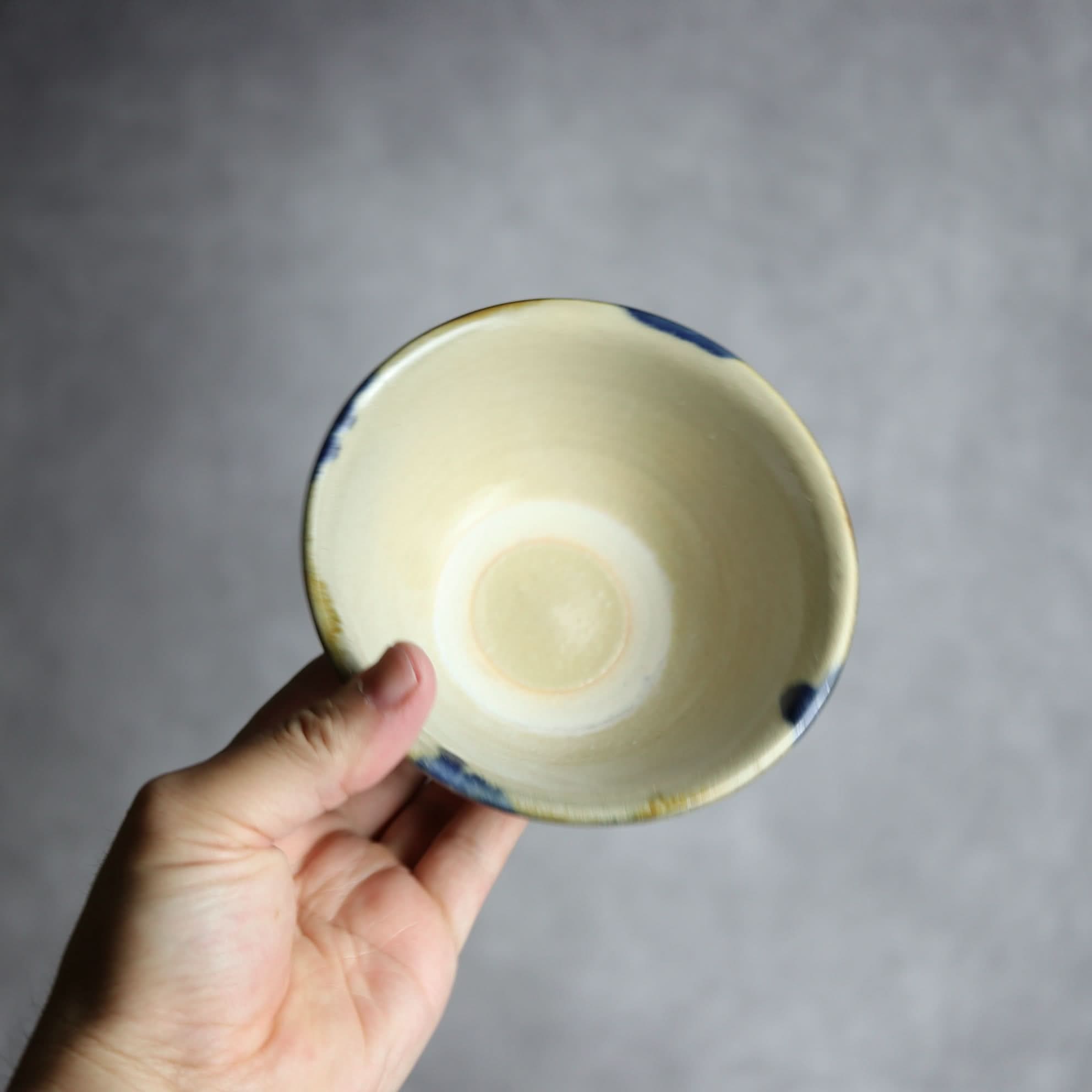 4寸マカイ1 飴 呉須釉 双葉紋 やちむん 陶器 北窯 松田米司工房 やちむん 陶器.