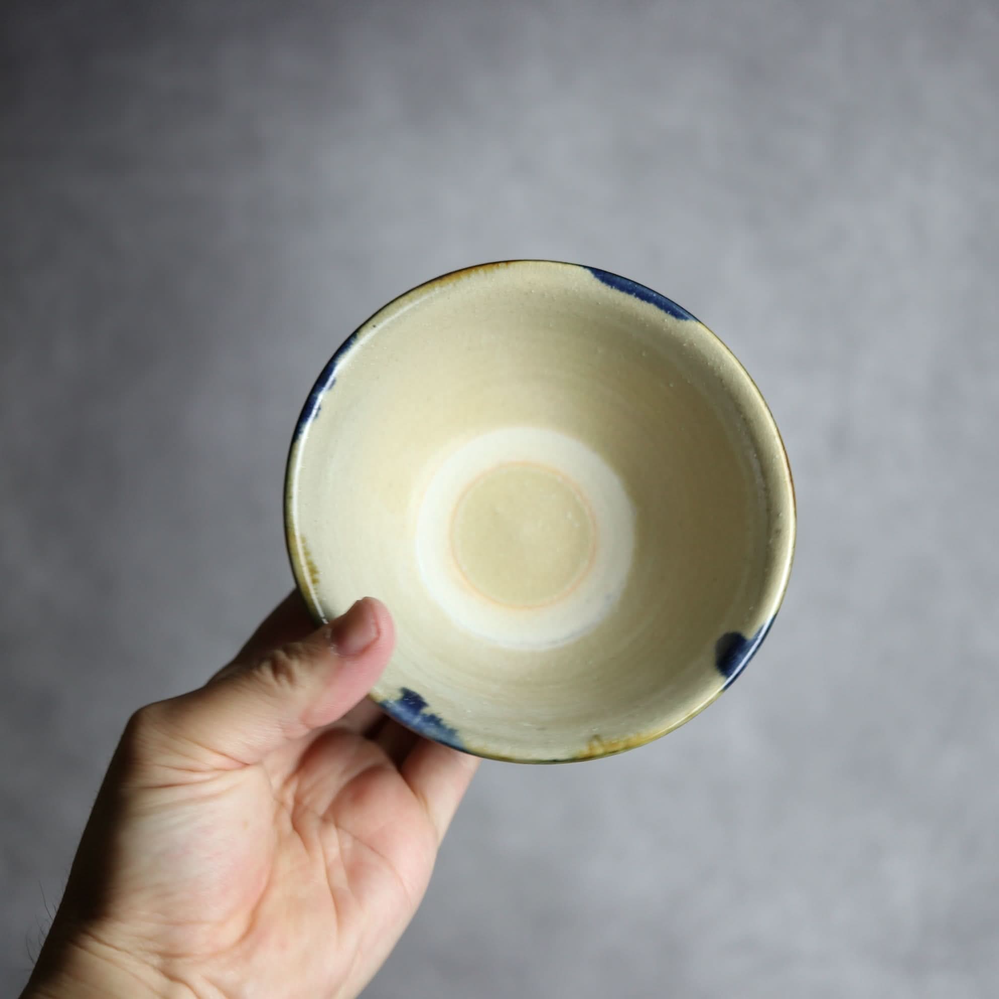 4寸マカイ1 飴 呉須釉 双葉紋 やちむん 陶器 北窯 松田米司工房 やちむん 陶器.