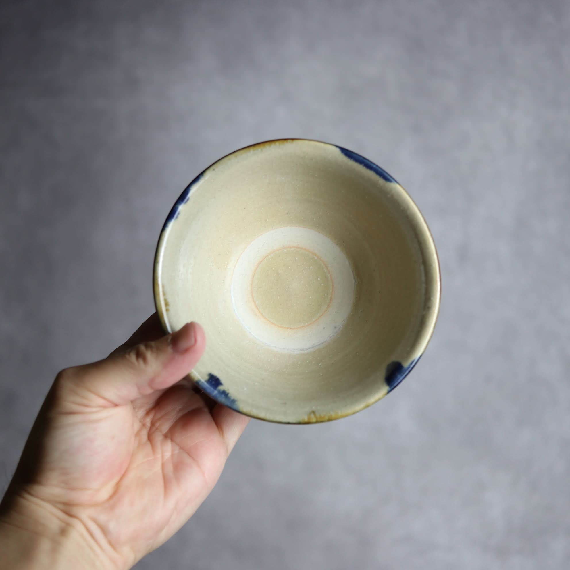 4寸マカイ1 飴 呉須釉 双葉紋 やちむん 陶器 北窯 松田米司工房 やちむん 陶器.