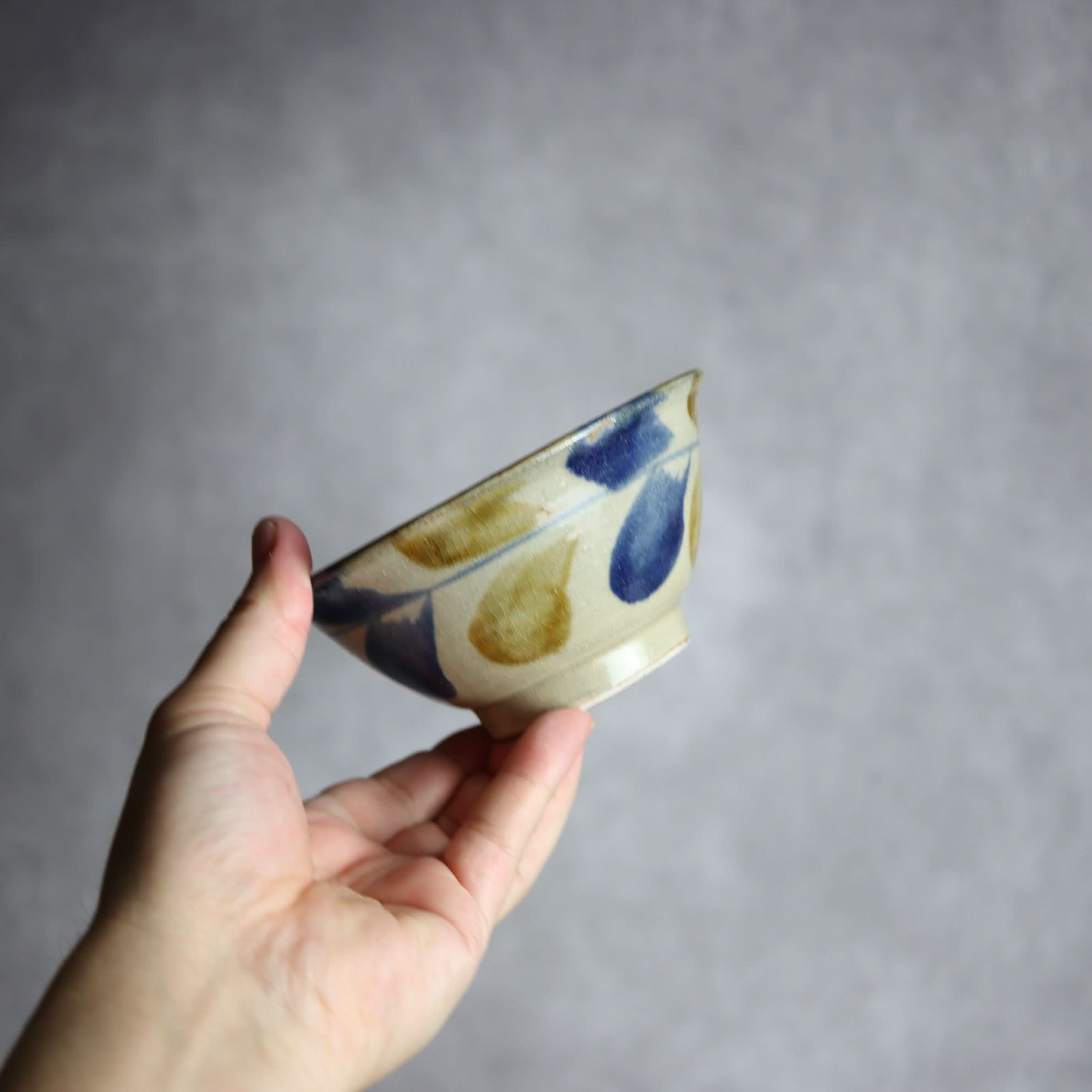4寸マカイ1 飴 呉須釉 双葉紋 やちむん 陶器 北窯 松田米司工房 やちむん 陶器.