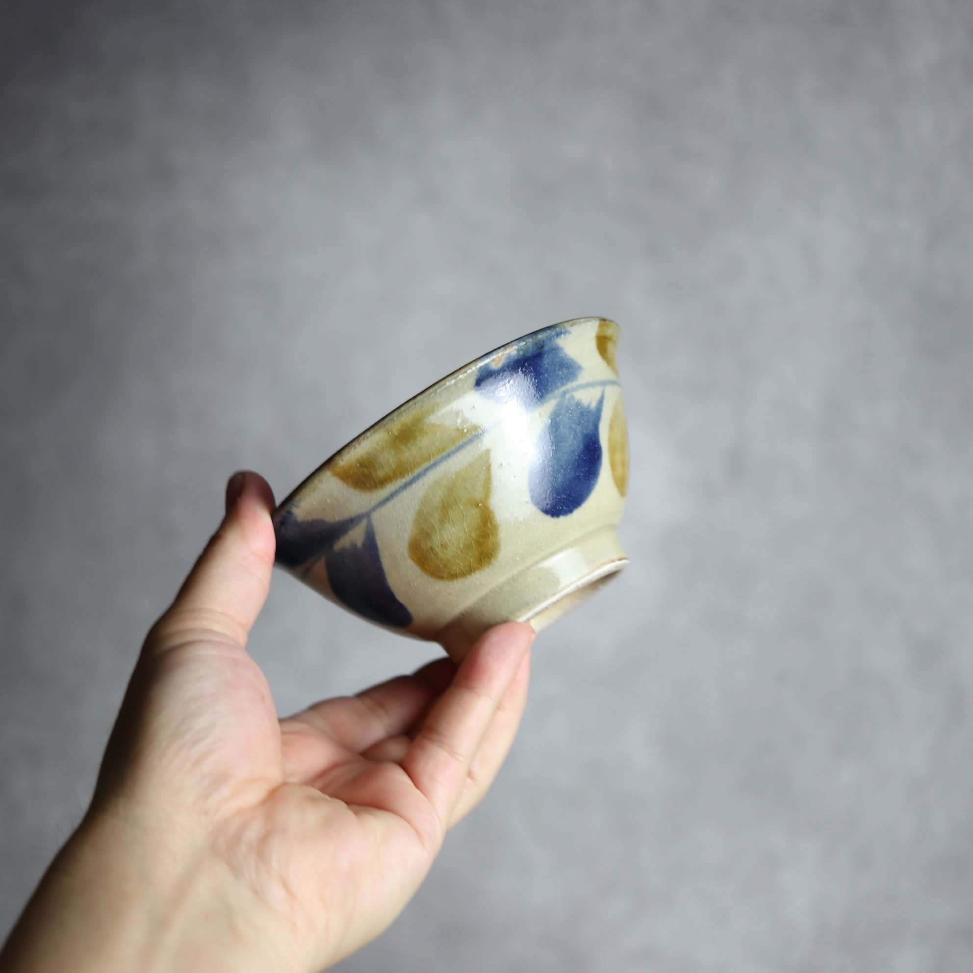 4寸マカイ1 飴 呉須釉 双葉紋 やちむん 陶器 北窯 松田米司工房 やちむん 陶器.