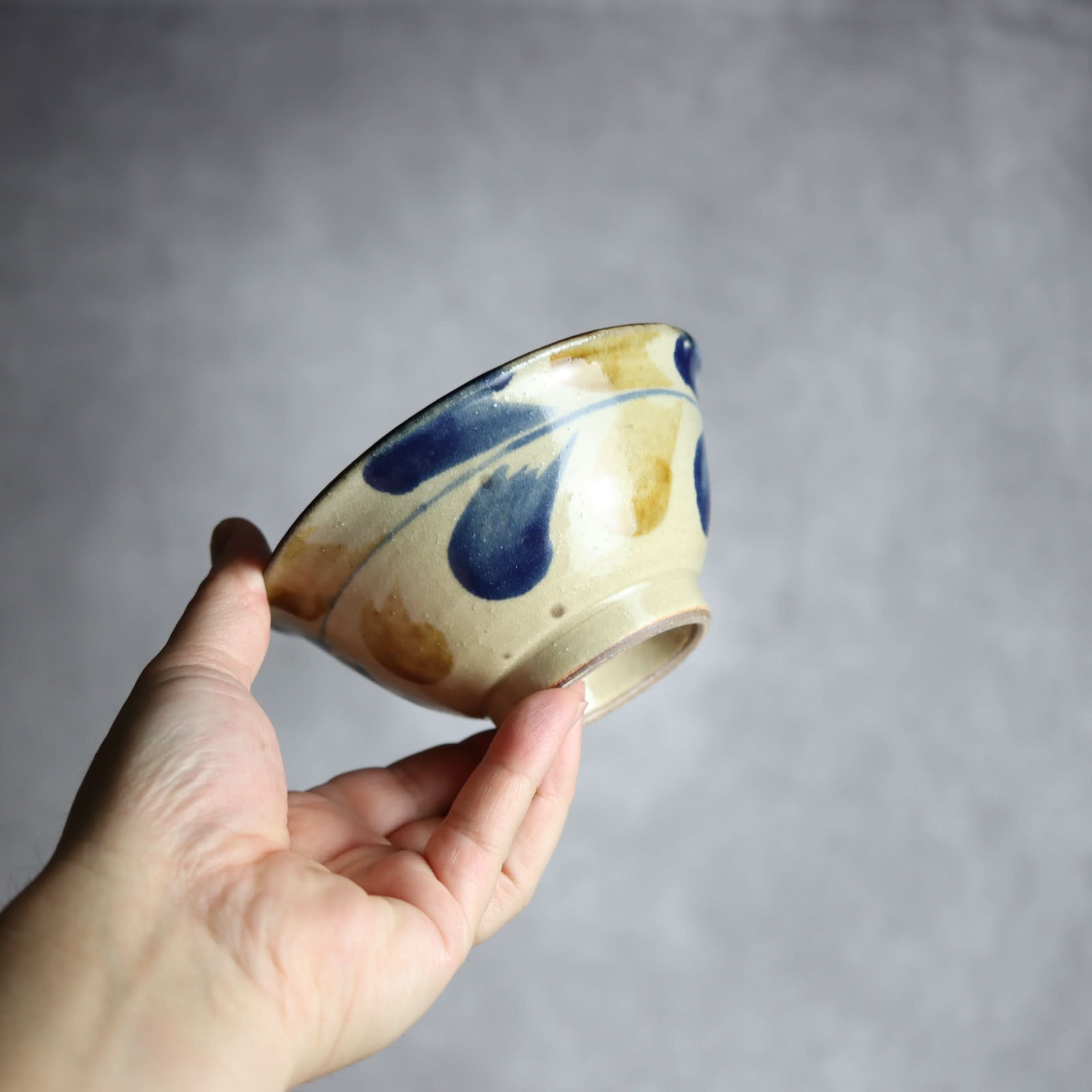 4寸マカイ1 飴 呉須釉 双葉紋 やちむん 陶器 北窯 松田米司工房 やちむん 陶器.