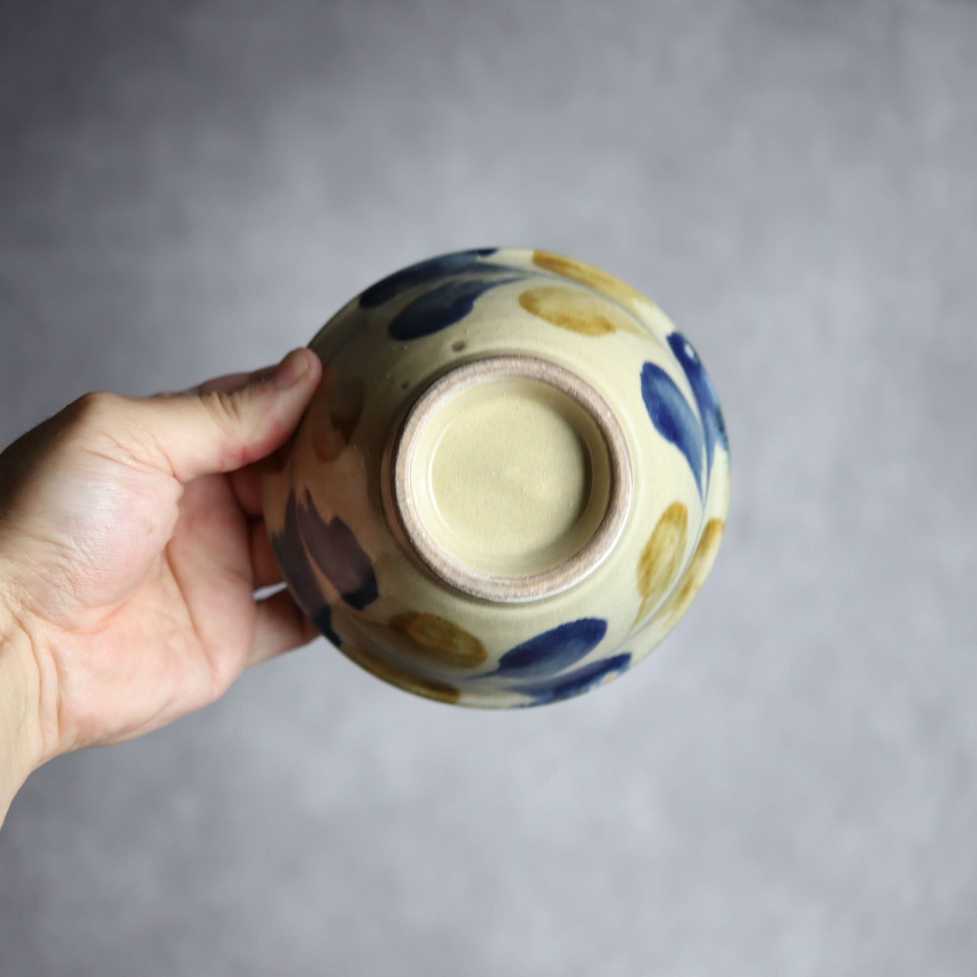 4寸マカイ1 飴 呉須釉 双葉紋 やちむん 陶器 北窯 松田米司工房 やちむん 陶器.