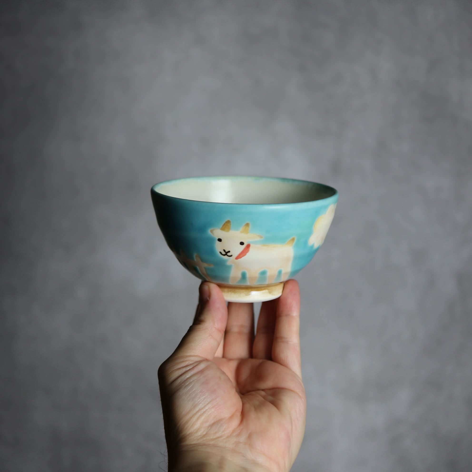 お茶碗 ヤギ2 やちむん 陶器 atelier qucchane やちむん 陶器.