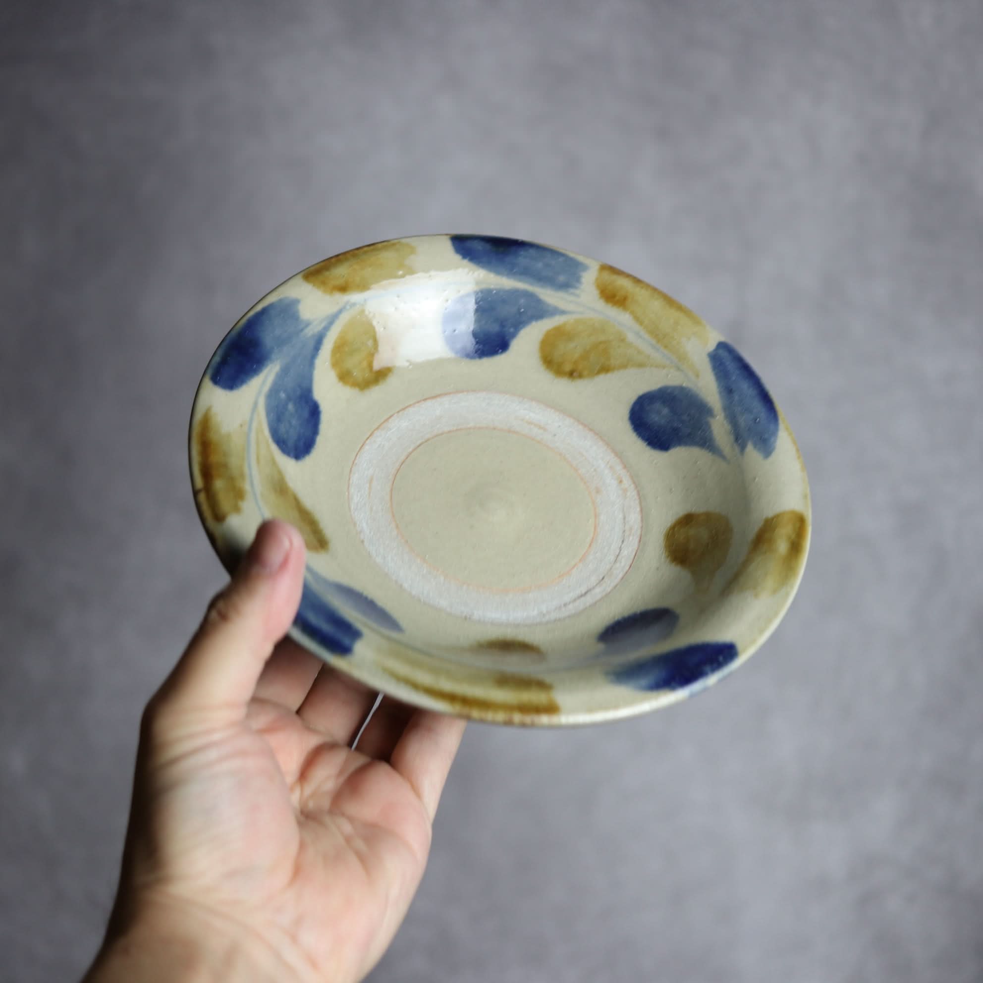 6寸皿1 飴 呉須釉 双葉紋 やちむん 陶器 北窯 松田米司工房 やちむん 陶器.