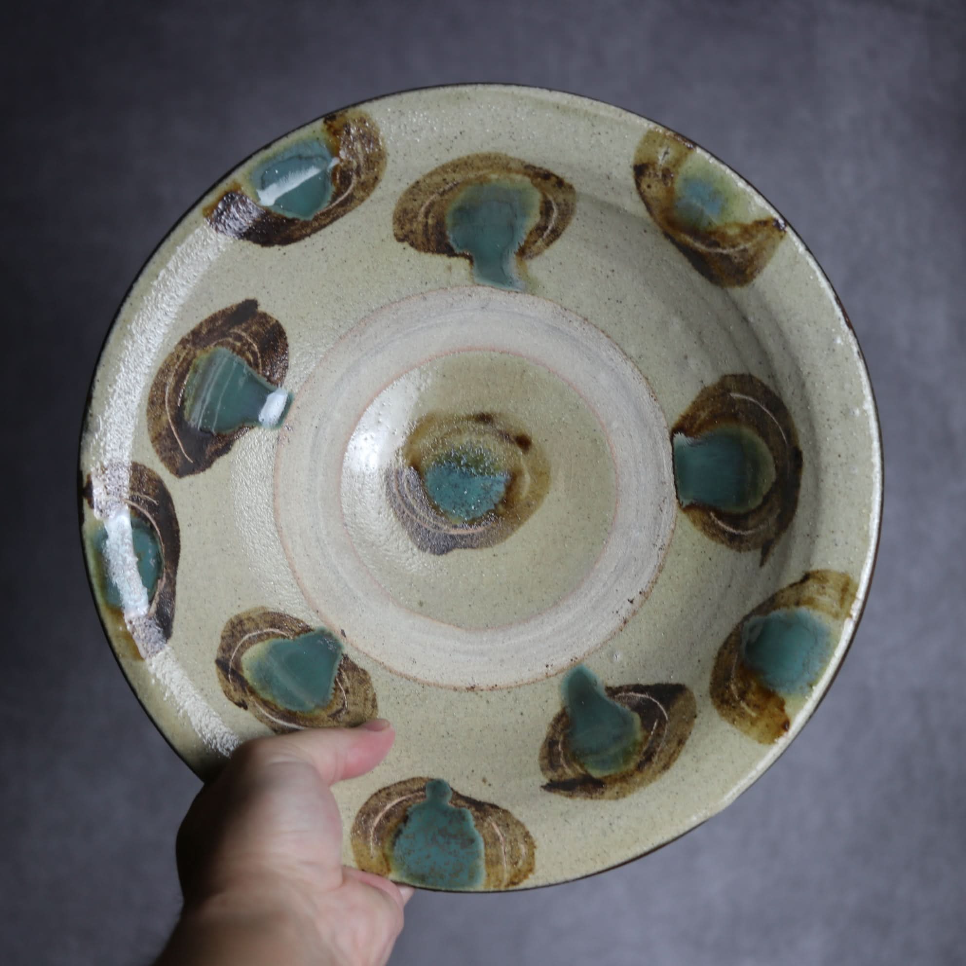 9寸皿1 三彩 点打 やちむん 陶器 北窯 宮城正享工房 やちむん 陶器.