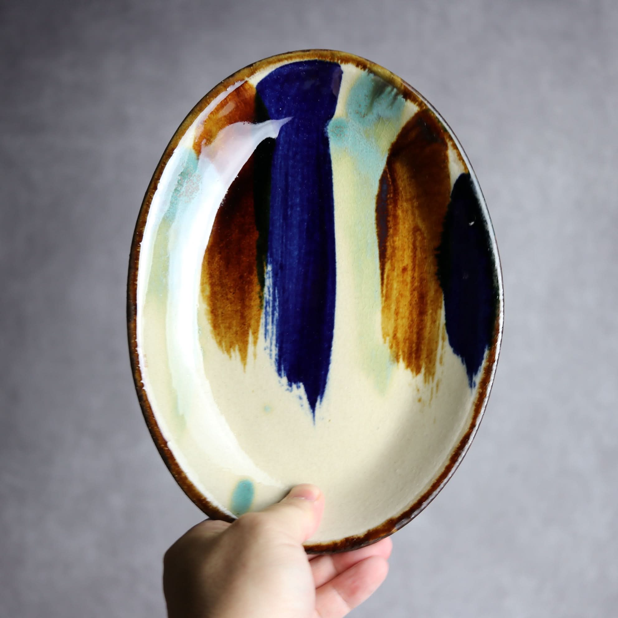 オーバル皿1 ライン紋 やちむん 陶器 エドメ陶房 やちむん 陶器.