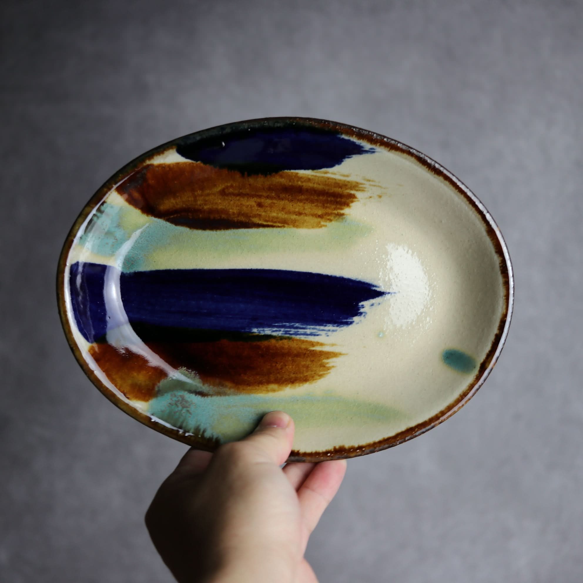 オーバル皿1 ライン紋 やちむん 陶器 エドメ陶房 やちむん 陶器.