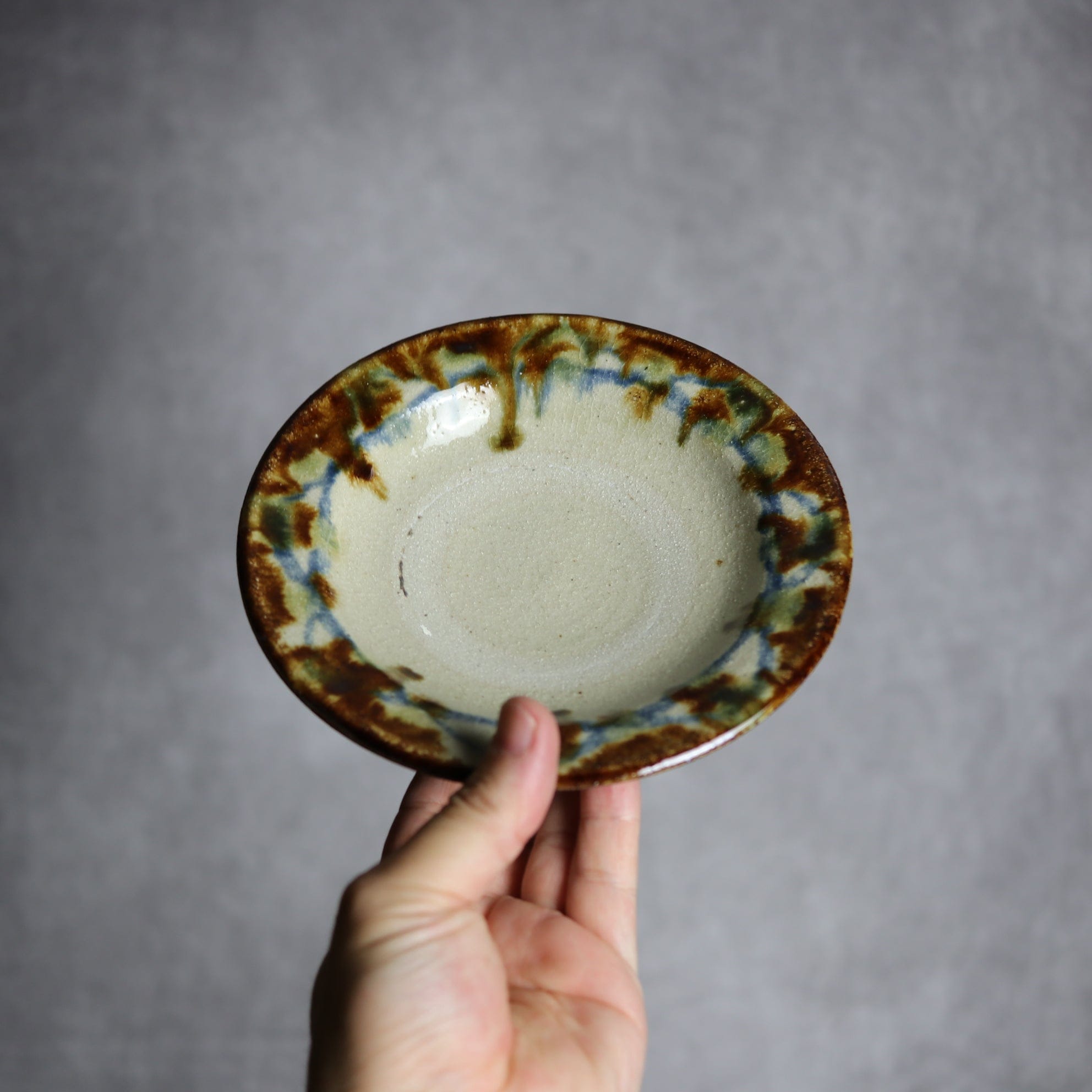 5寸皿1 三彩 格子点打 やちむん 陶器 栄一工房 やちむん 陶器.