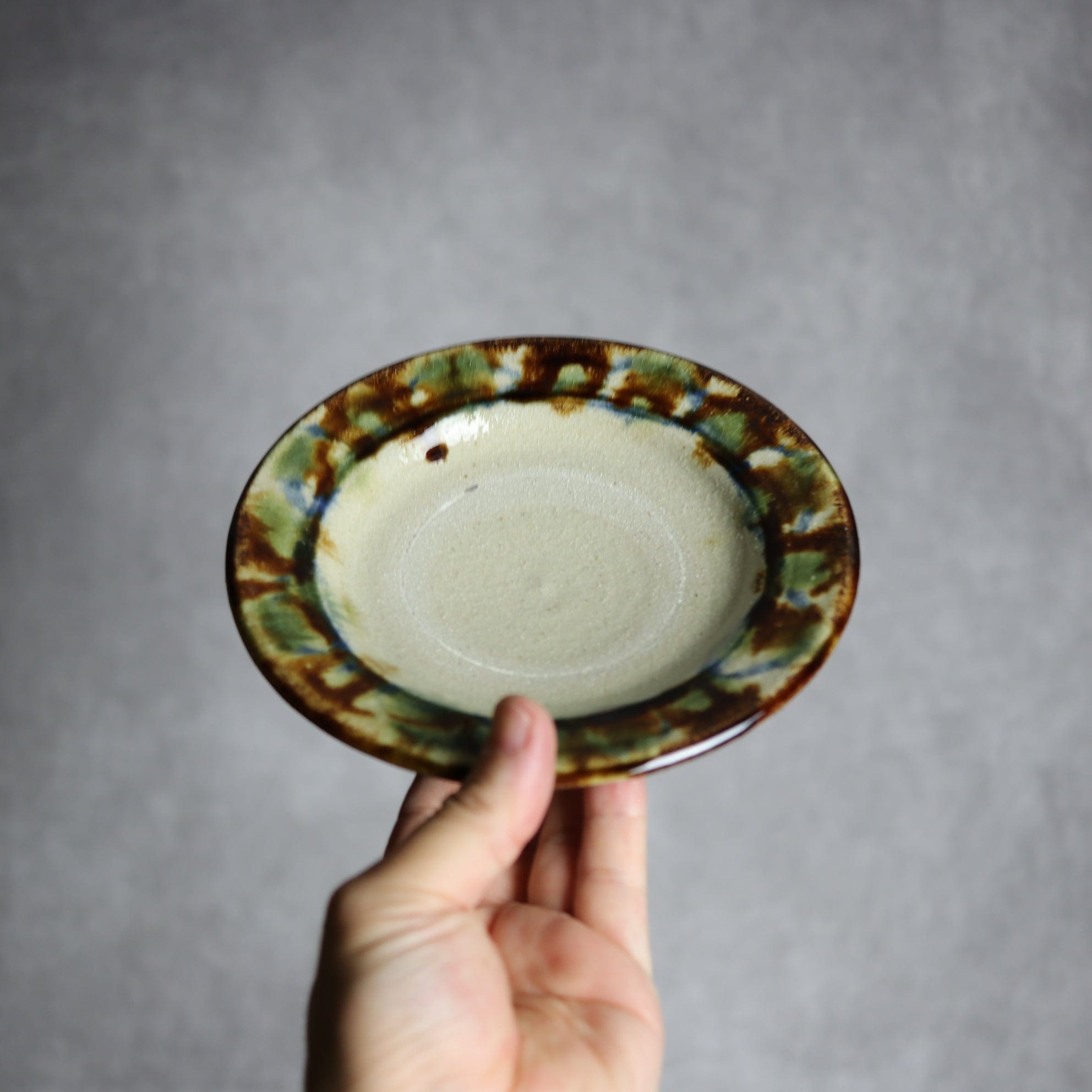 5寸皿1 三彩 格子点打 やちむん 陶器 栄一工房 やちむん 陶器.