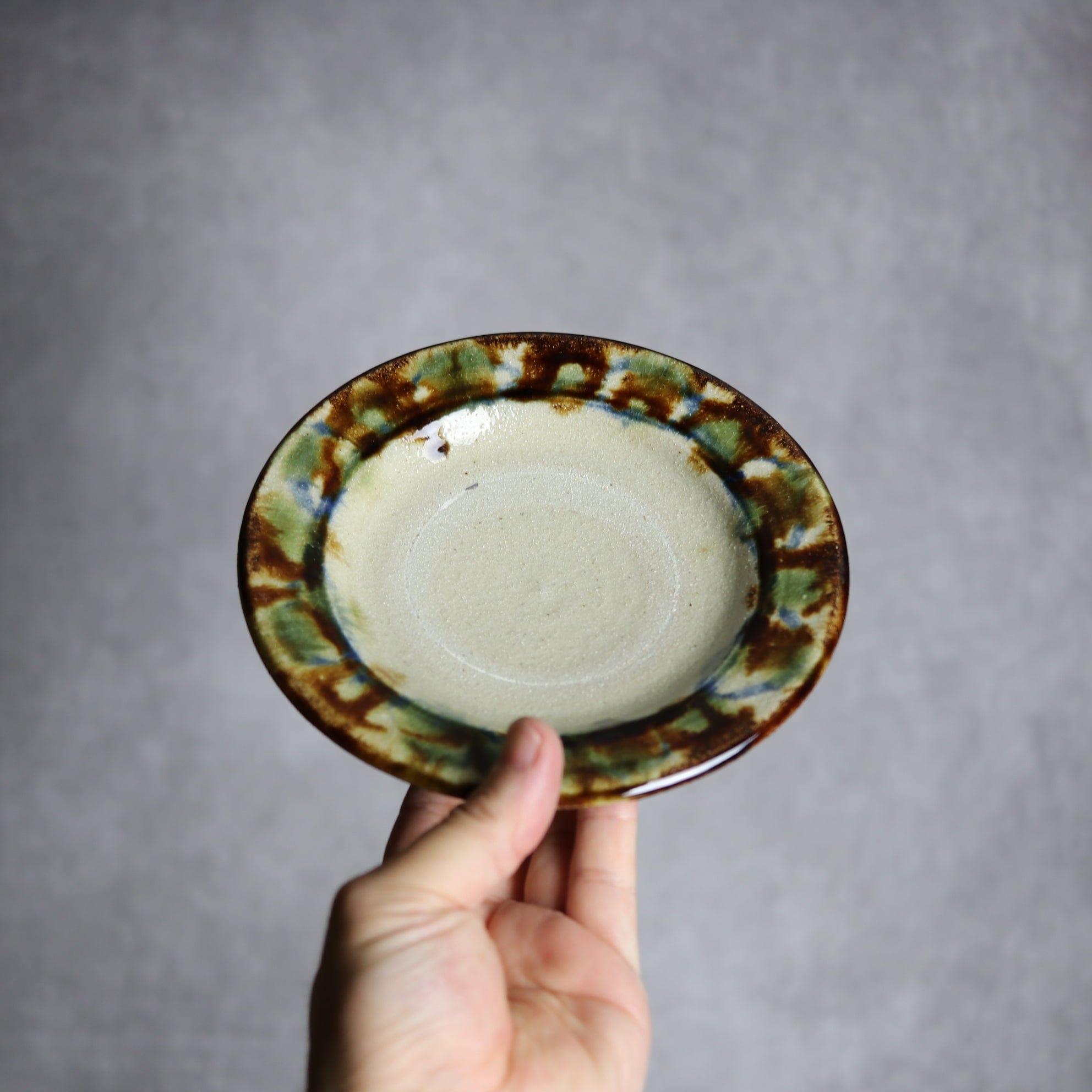 5寸皿1 三彩 格子点打 やちむん 陶器 栄一工房 やちむん 陶器.