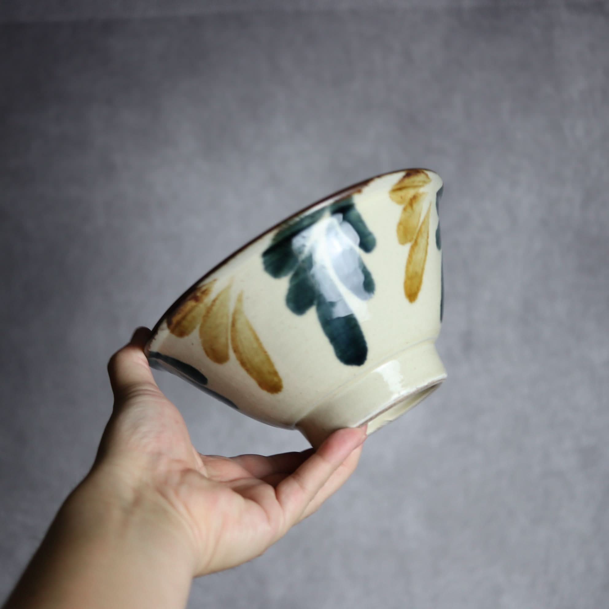 6寸マカイ1 飴 呉須釉 葉紋 やちむん 陶器 いずみ窯 島袋工房 やちむん 陶器.