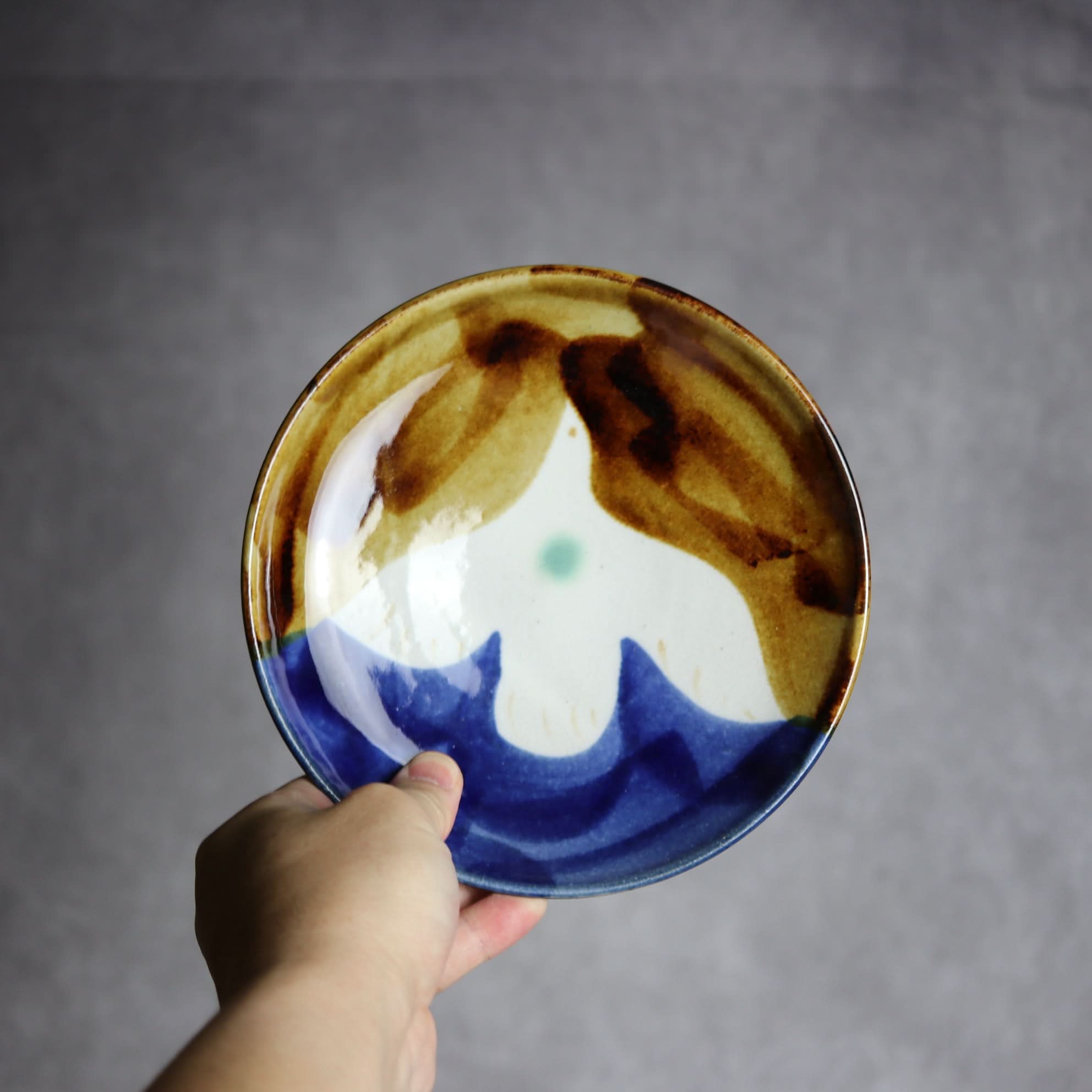 6寸皿1 飴 呉須釉 鳥 やちむん 陶器 拓美窯 やちむん 陶器.