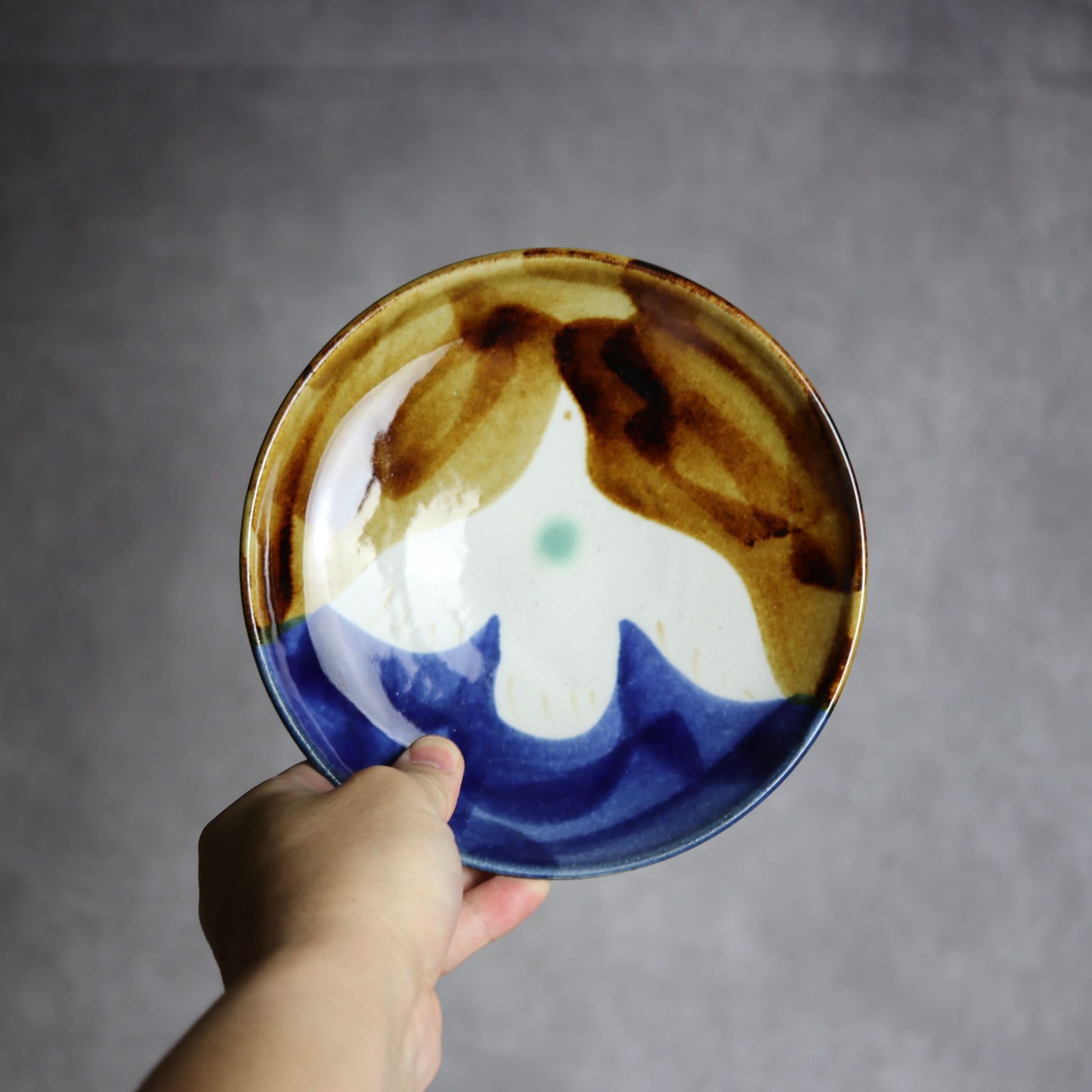 6寸皿1 飴 呉須釉 鳥 やちむん 陶器 拓美窯 やちむん 陶器.